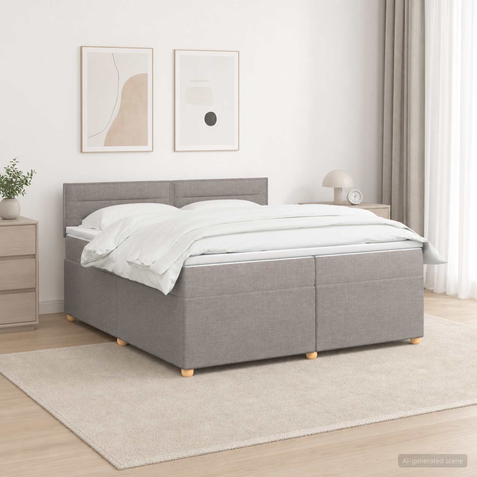 vidaXL Boxspringbed met matras met hoofdeinde Taupe 200 x 200 cm Stof, foto 4
