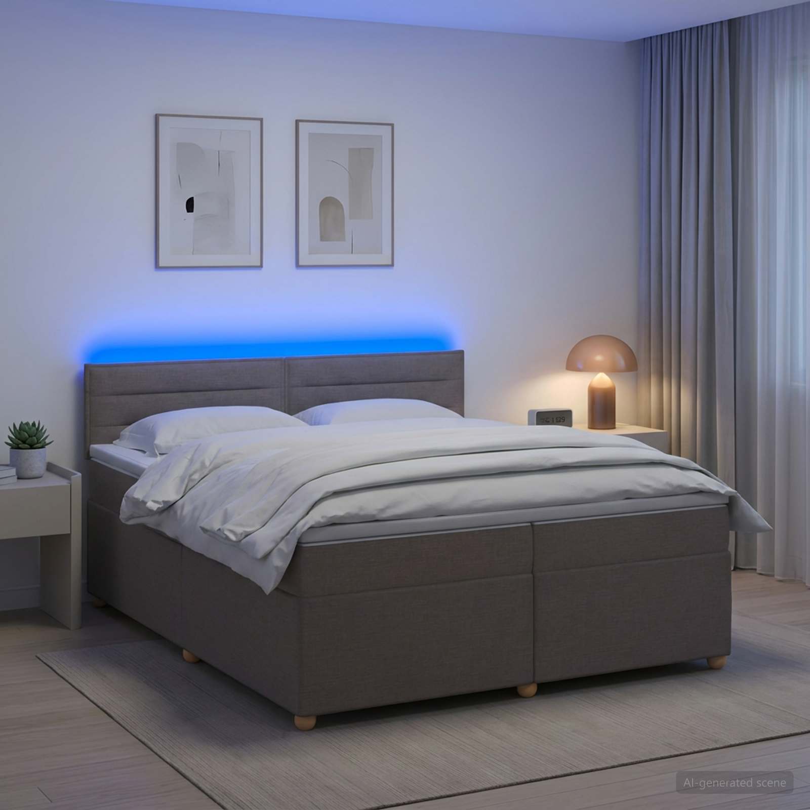 Postelja boxspring z vzmetnico Taupe 200 x 200 cm Blago