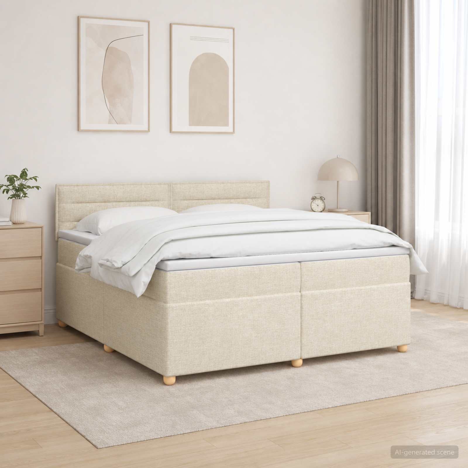 Postelja boxspring z vzmetnico Krem 200 x 200 cm Blago