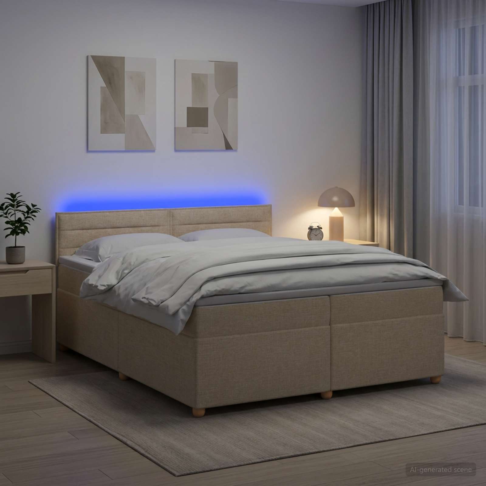 Postelja boxspring z vzmetnico Krem 200 x 200 cm Blago