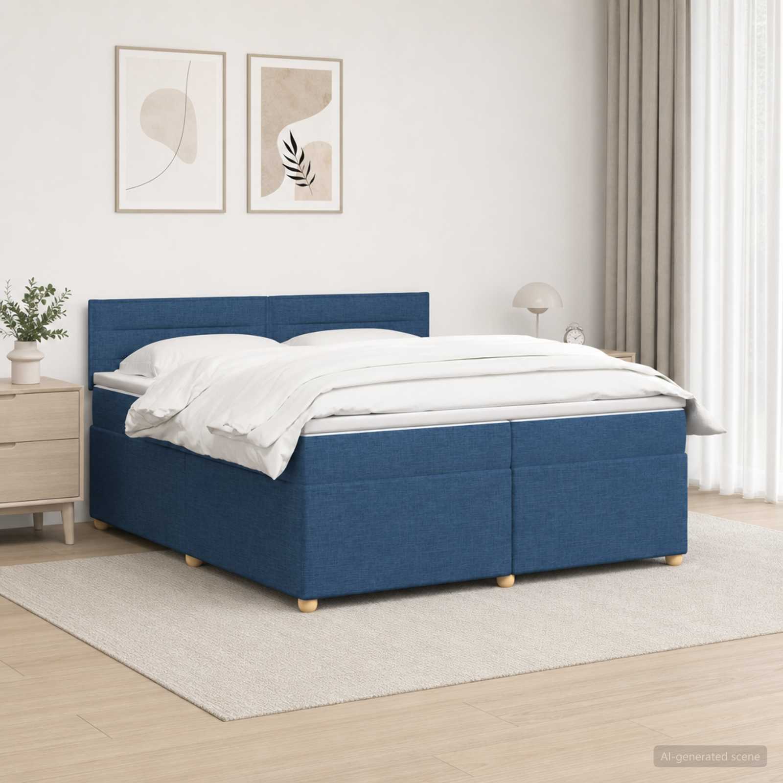 Postelja boxspring z vzmetnico Modra 200 x 200 cm Blago