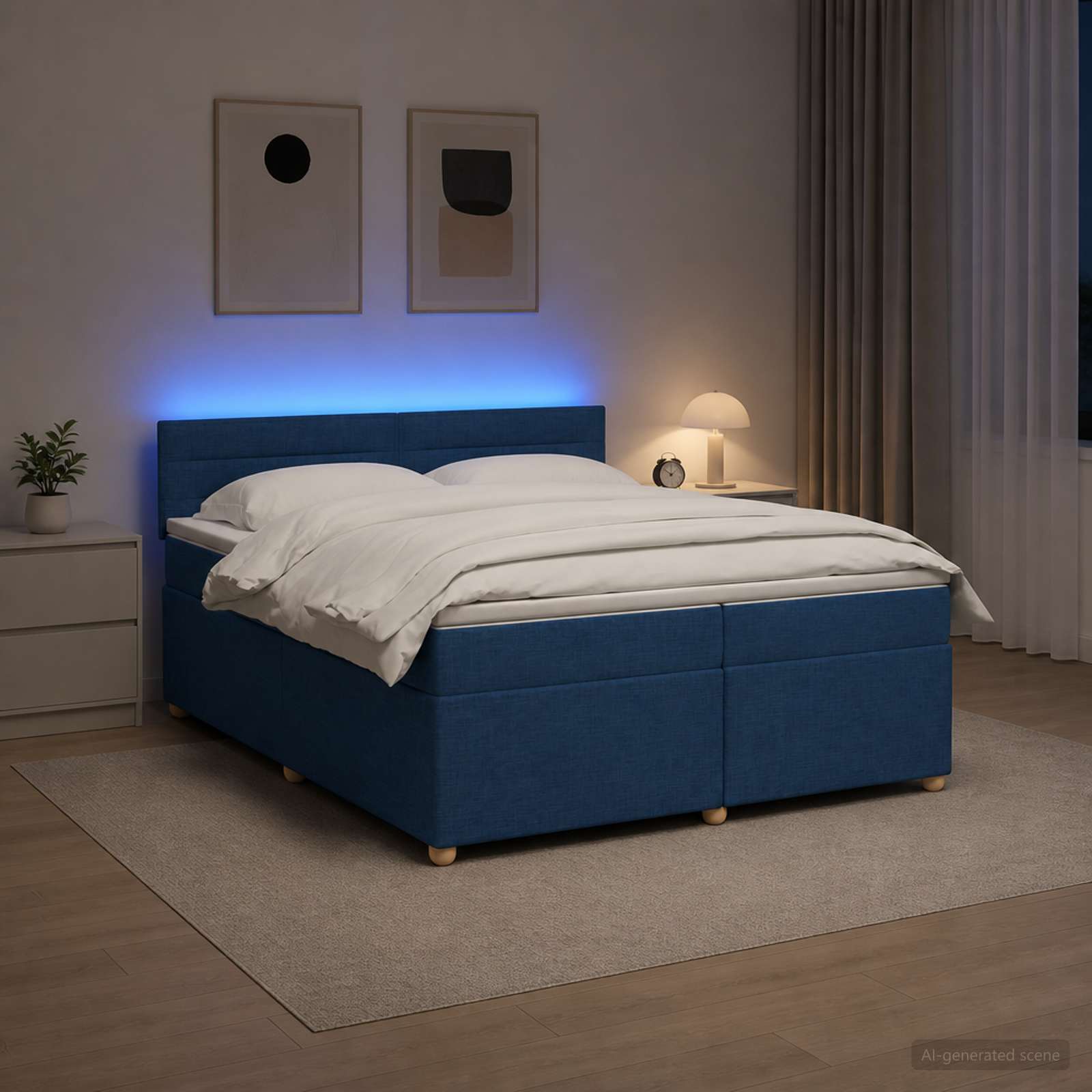 Postelja boxspring z vzmetnico Modra 200 x 200 cm Blago