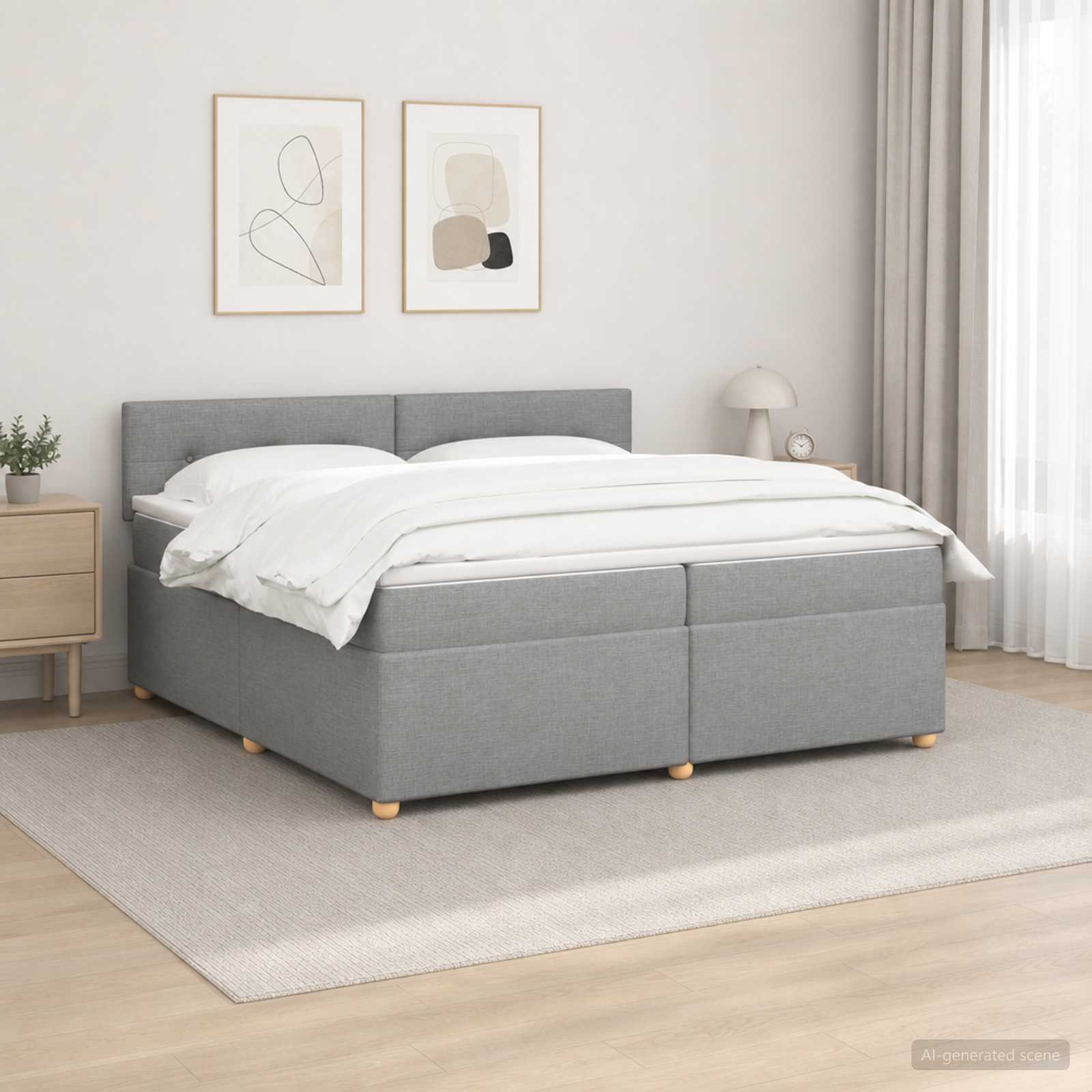 Postelja boxspring z vzmetnico Svetlo siva 200 x 200 cm Blago