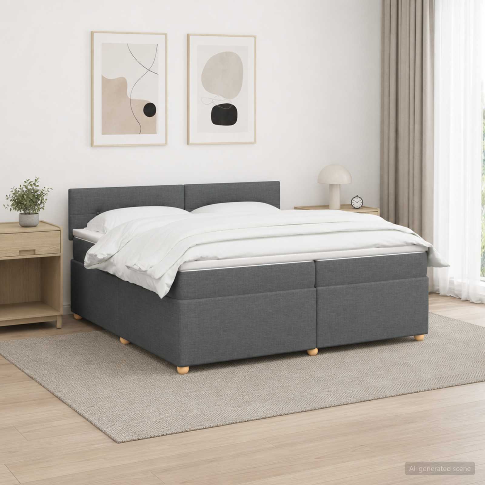 Postelja boxspring z vzmetnico Temno siva 200 x 200 cm Blago