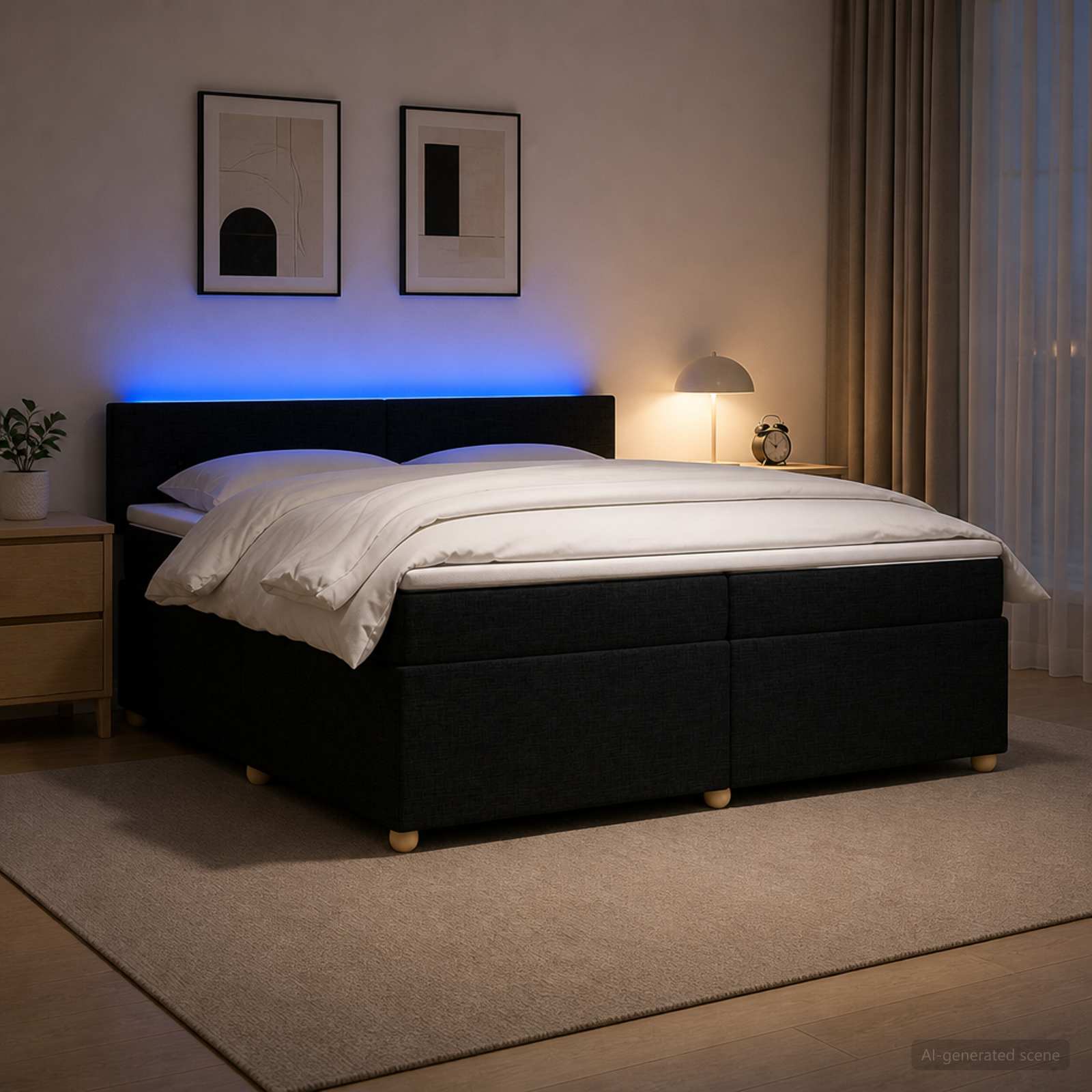 Postelja boxspring z vzmetnico Črna 200 x 200 cm Blago