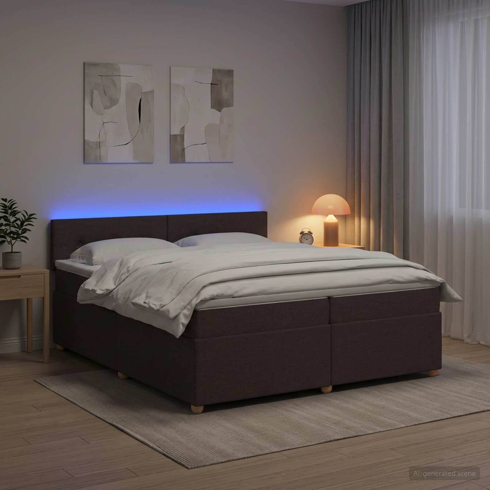 Postelja boxspring z vzmetnico Temno rjava 200 x 200 cm Blago