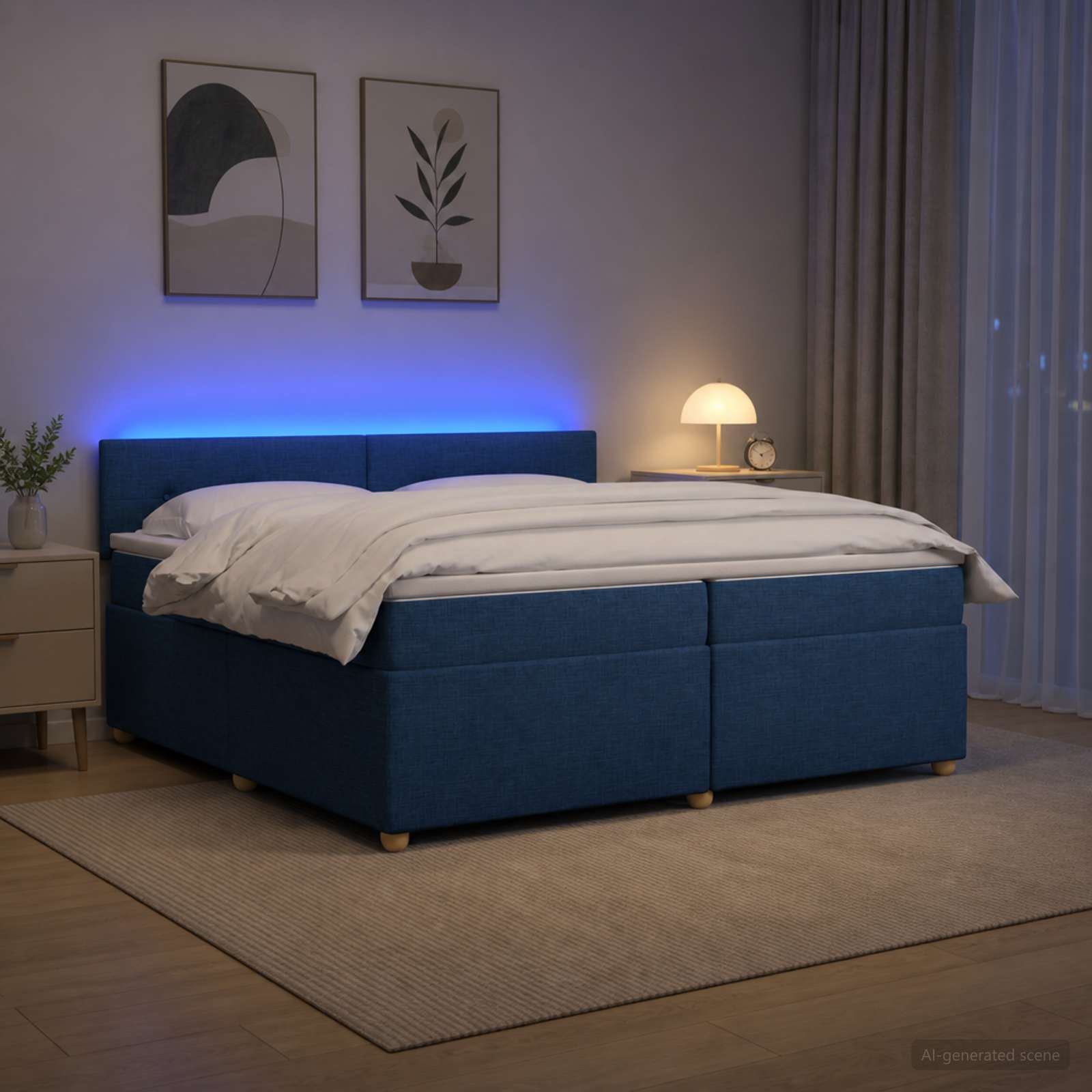 Континентално легло с матрак Синьо 200 x 200 cm Текстил