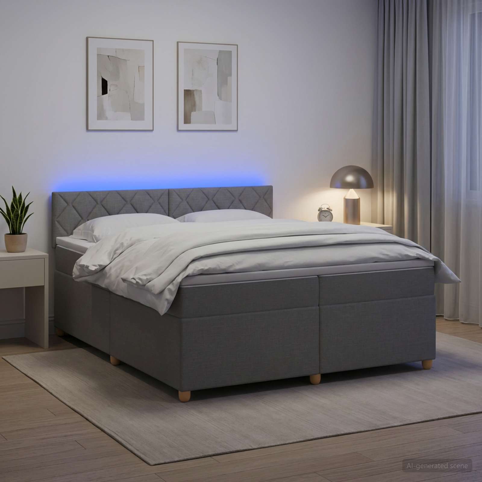 Postelja boxspring z vzmetnico Svetlo siva 200 x 200 cm Blago