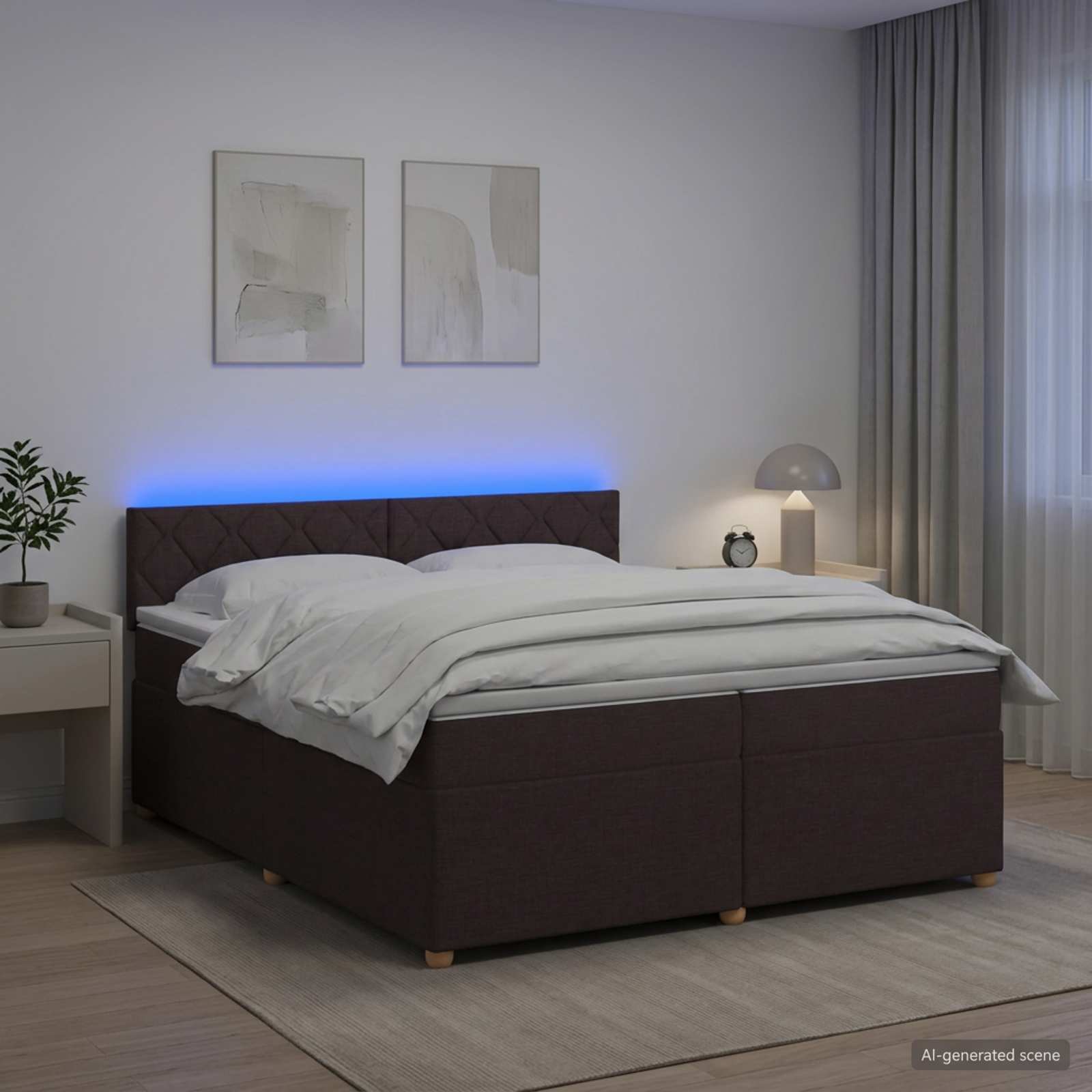 Kontinentalseng med madras og topmadras 200 x 200 cm mørk brun stof