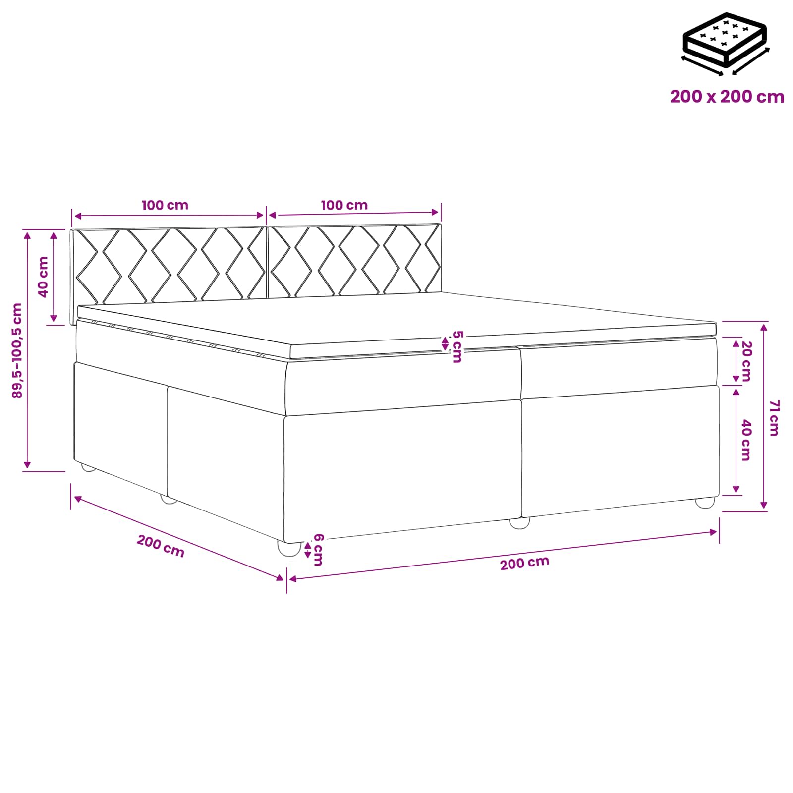 Postelja boxspring z vzmetnico Taupe 200 x 200 cm Blago