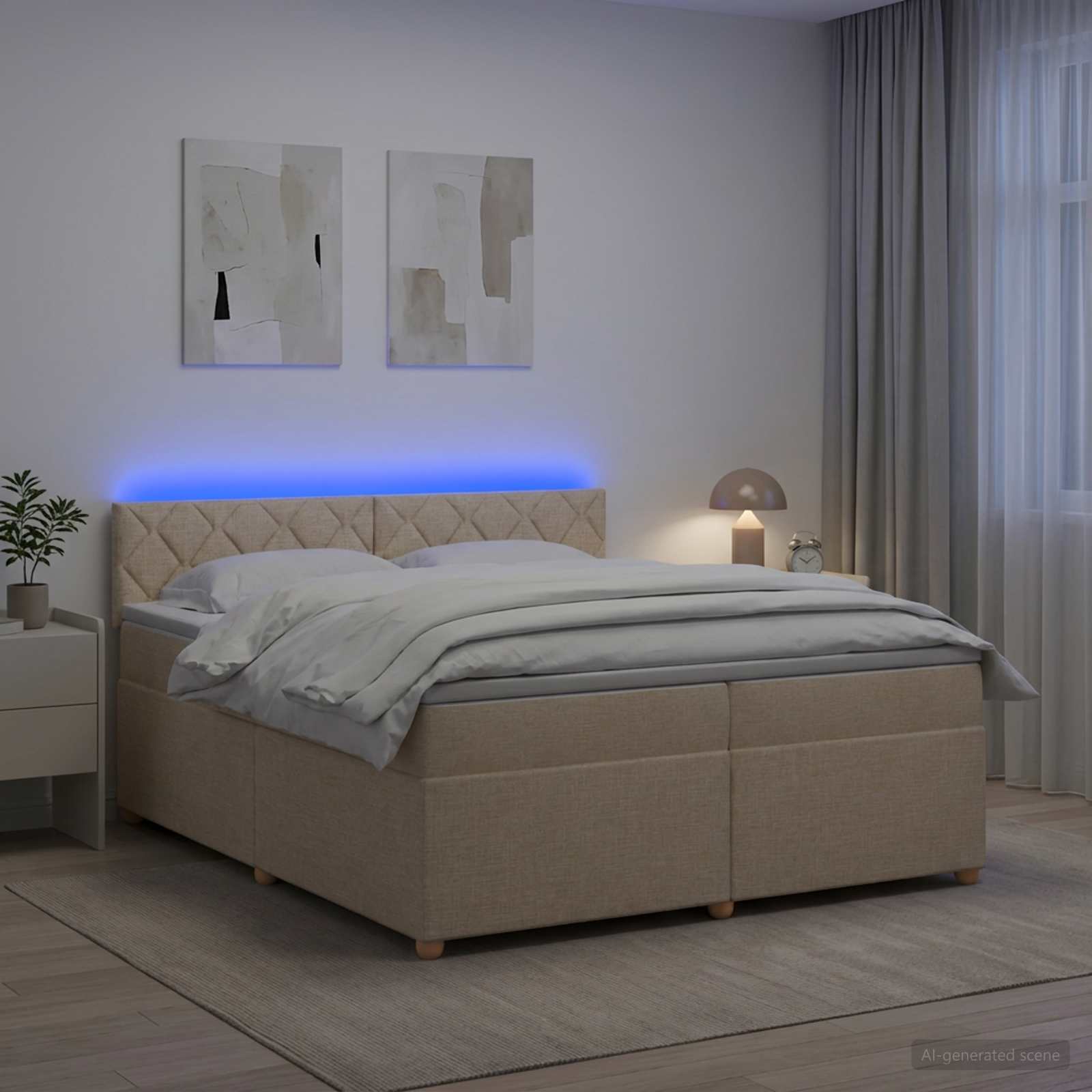 vidaXL Boxspringbed met matras Crèmekleurig 200 x 200 cm Stof, foto 4