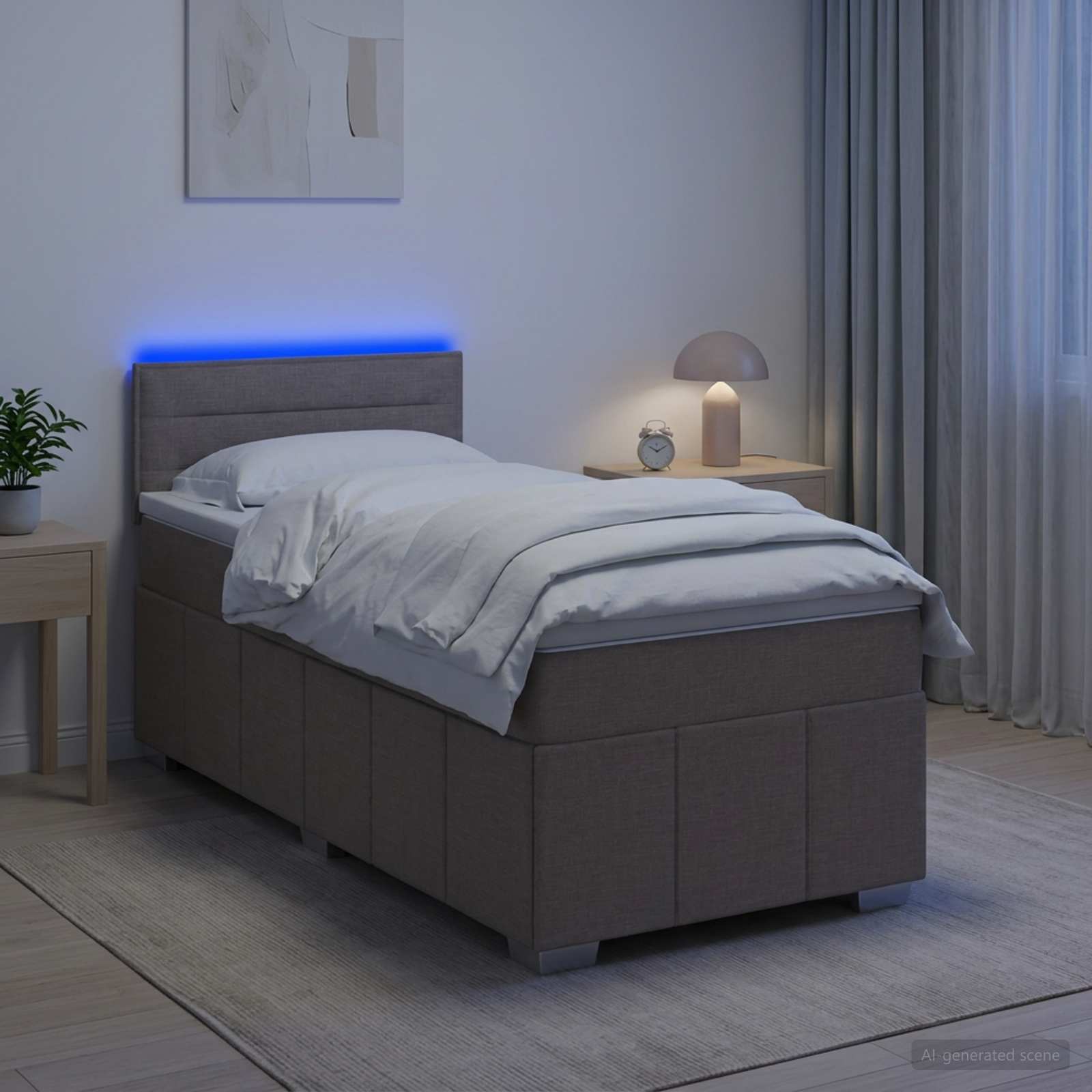 Postelja boxspring z vzmetnico Taupe 100 x 200 cm Blago