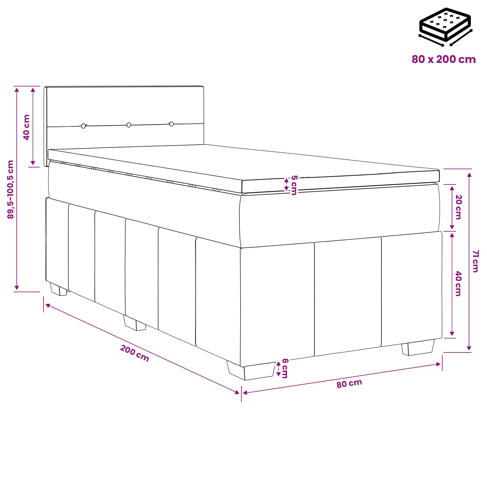 Postelja boxspring z vzmetnico Svetlo siva 80 x 200 cm Blago
