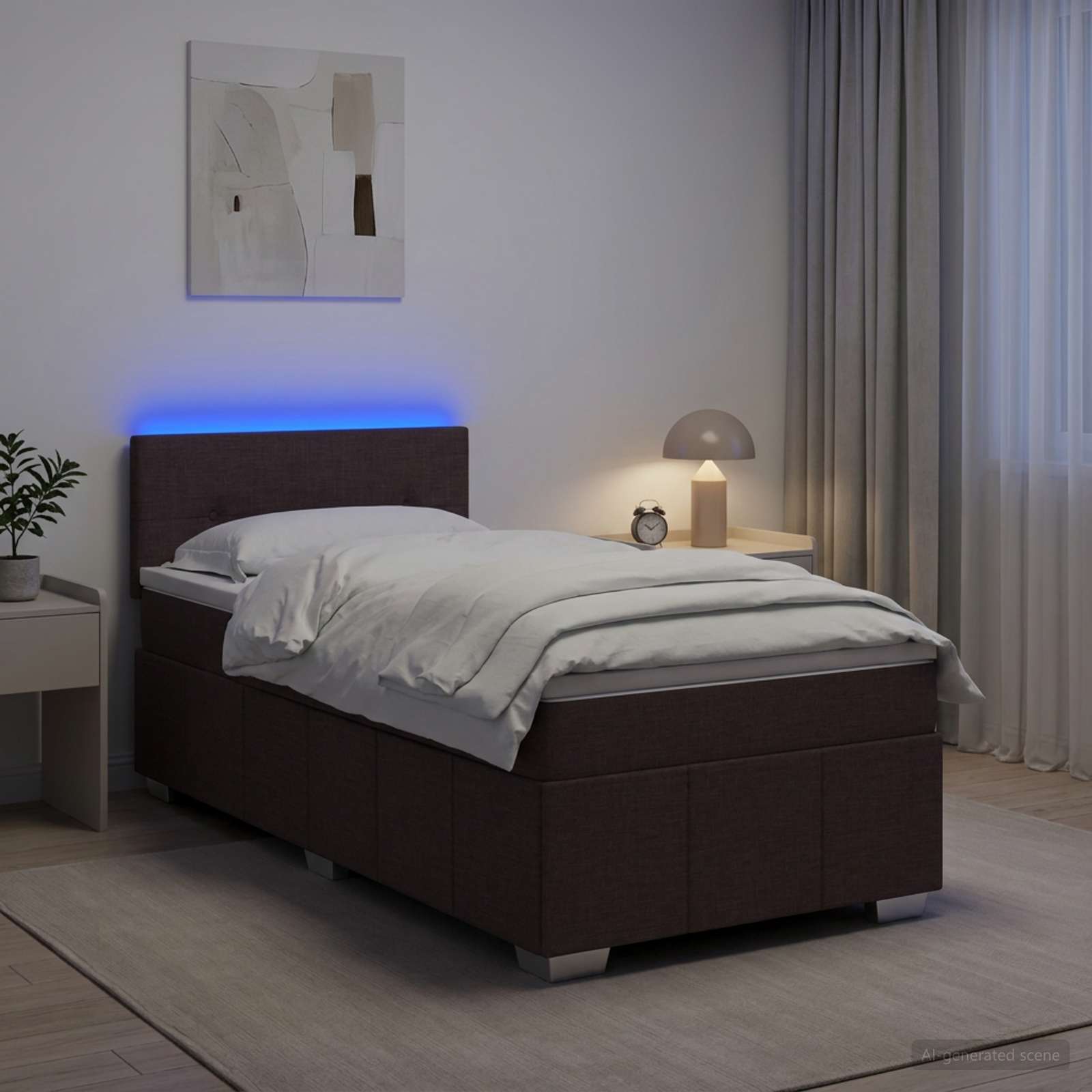 Postelja boxspring z vzmetnico Temno rjava 100 x 200 cm Blago