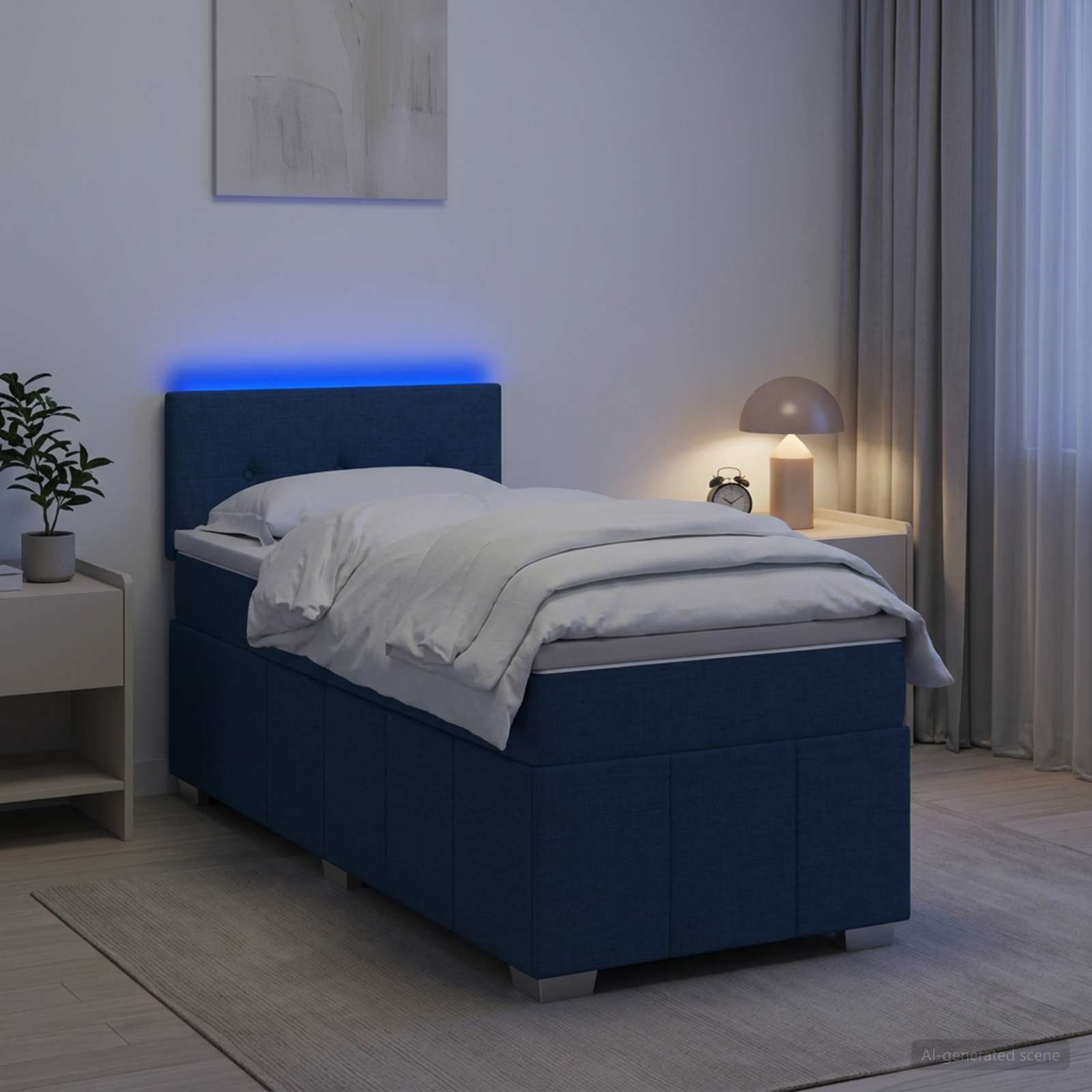 Postelja boxspring z vzmetnico Modra 100 x 200 cm Blago