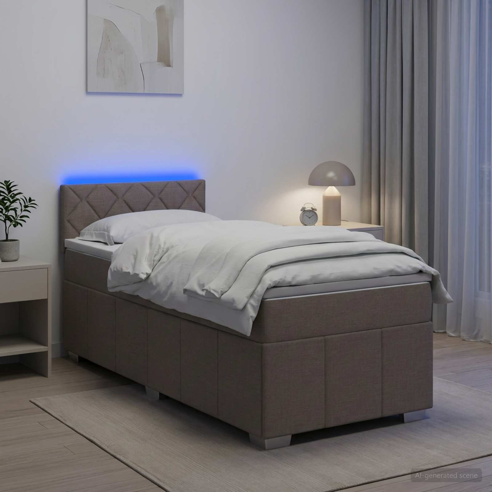 Postelja boxspring z vzmetnico Taupe 100 x 200 cm Blago