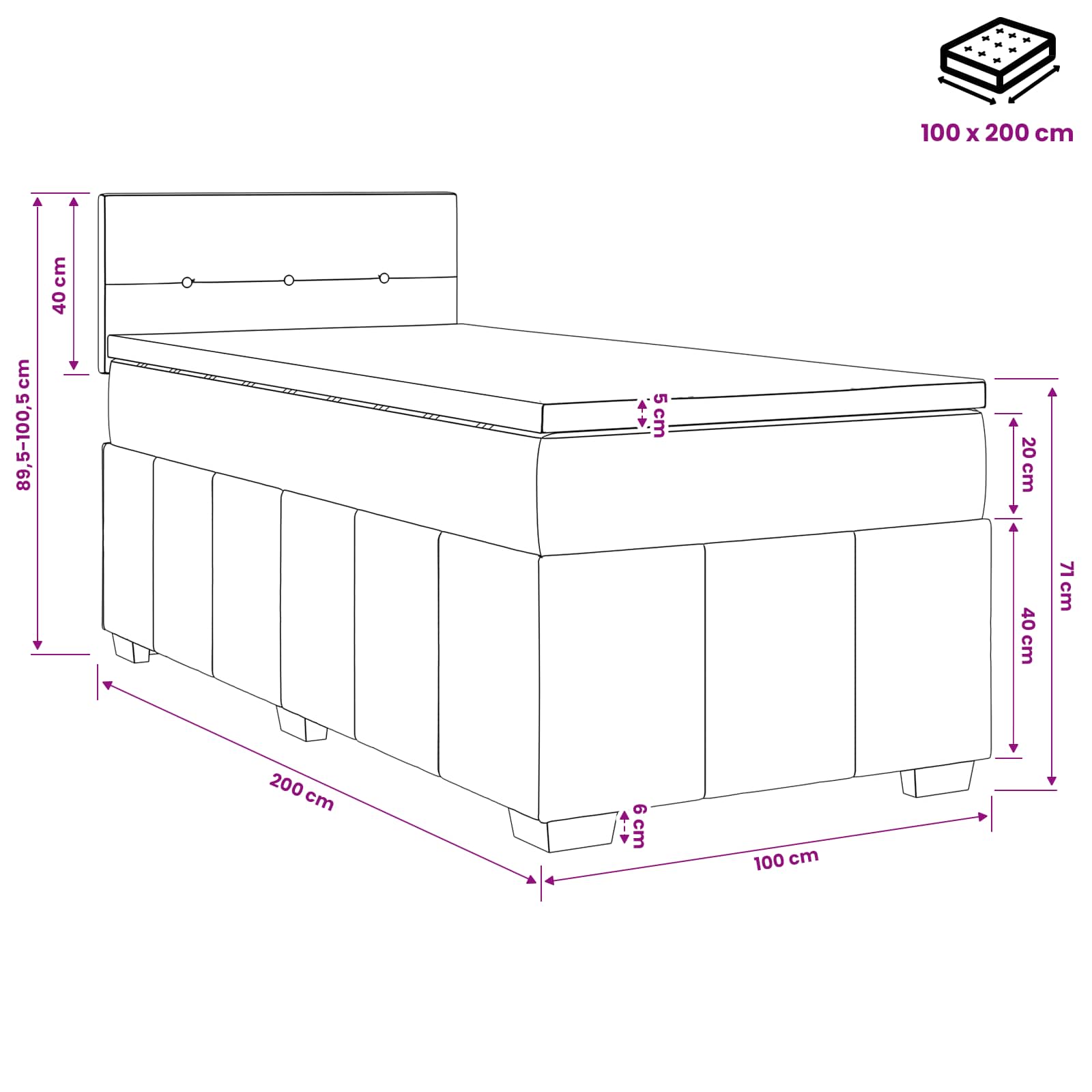 Postelja boxspring z vzmetnico Krem 100 x 200 cm Blago