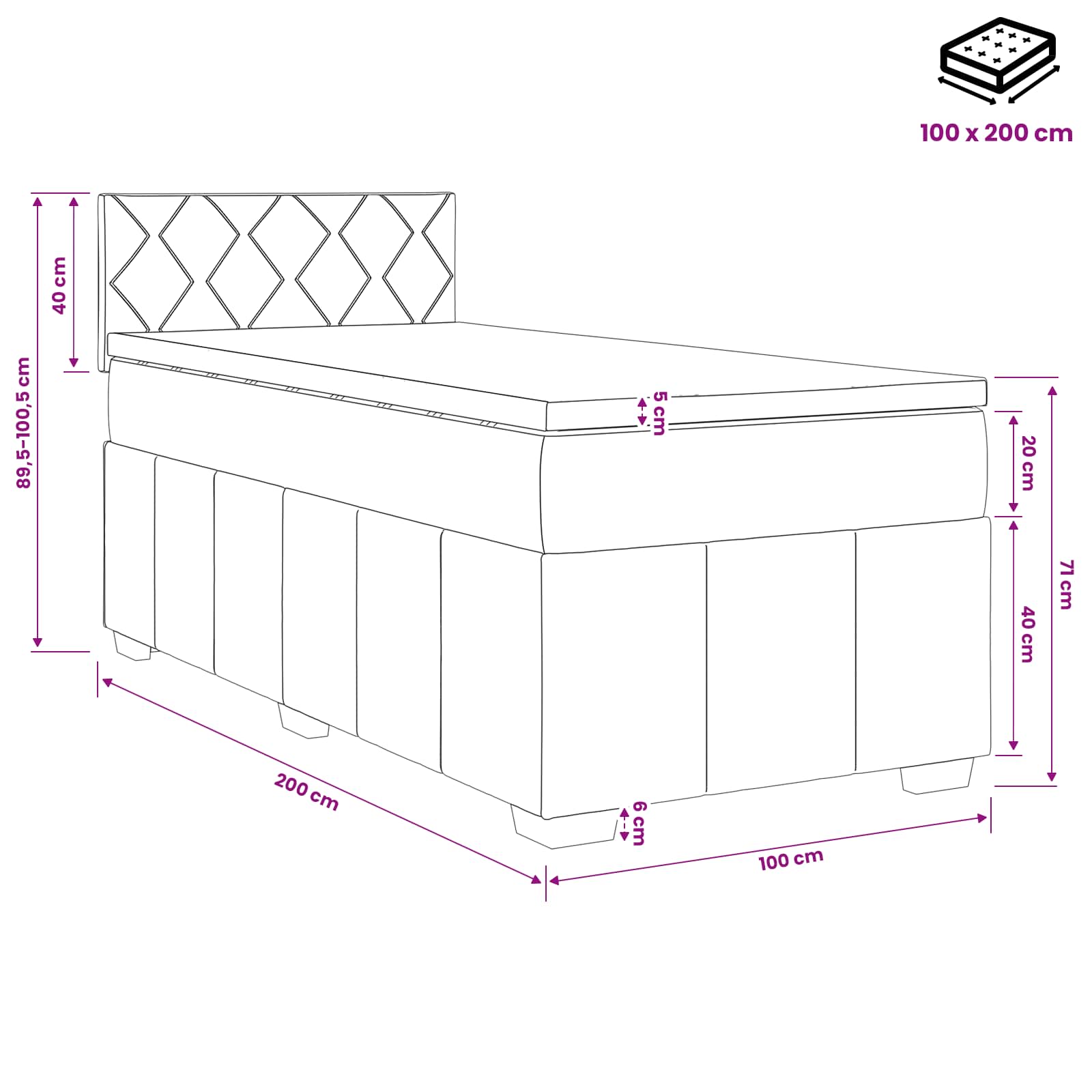 Postelja boxspring z vzmetnico Svetlo siva 100 x 200 cm Blago