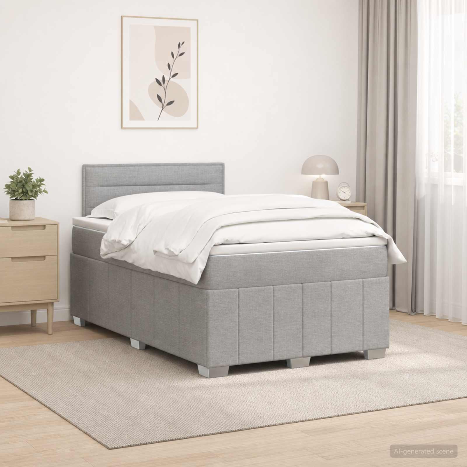 vidaXL Boxspringbed met matras Lichtgrijs 120 x 190 cm Stof, foto 4