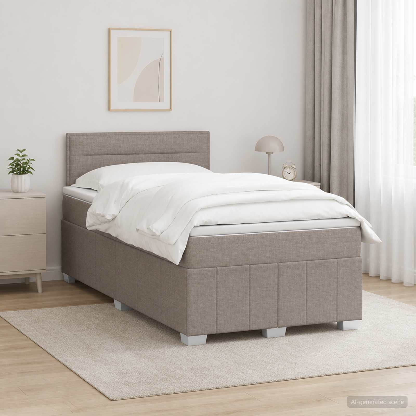 Postelja boxspring z vzmetnico Taupe 120 x 190 cm Blago