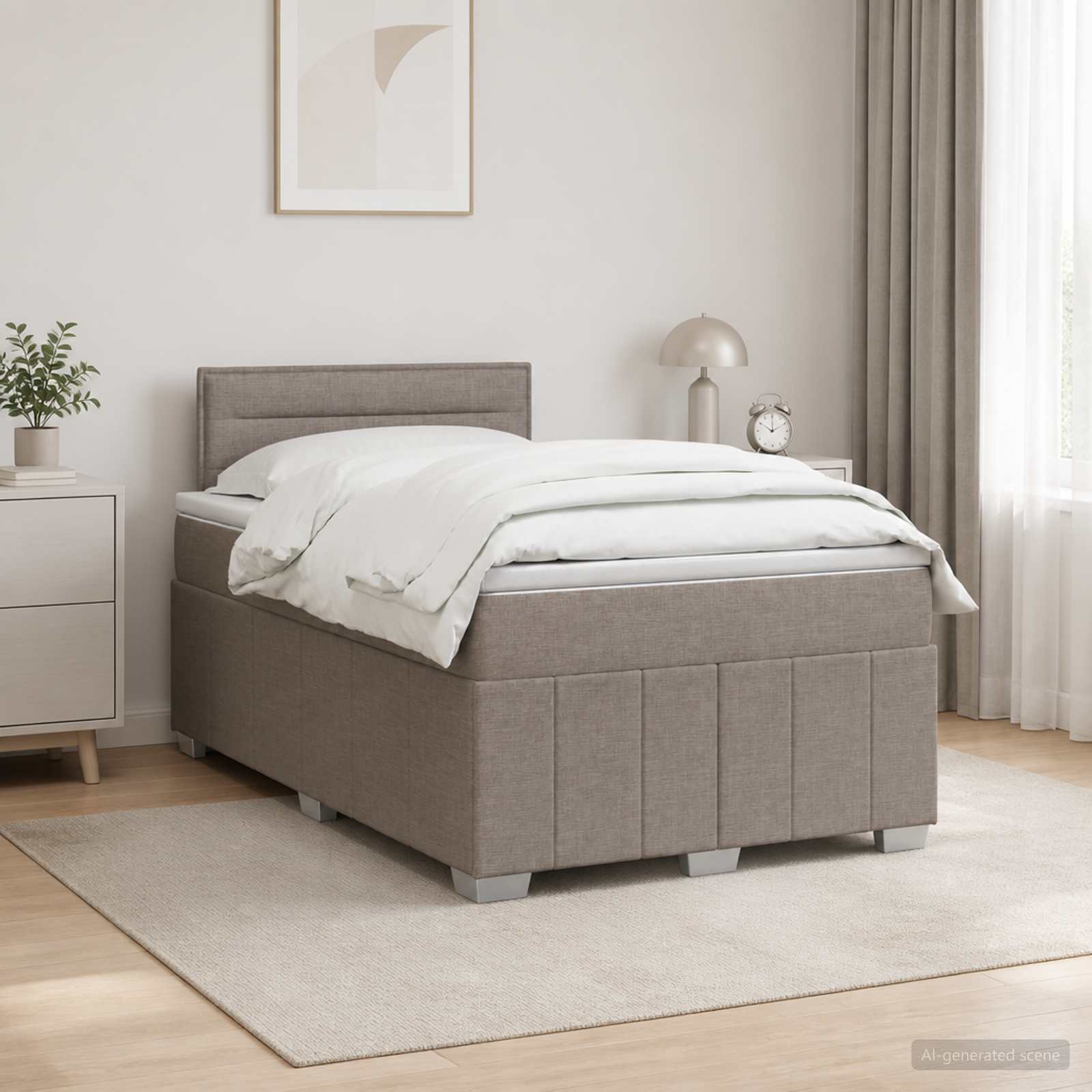 vidaXL Boxspringbed met matras met hoofdeinde Taupe 120 x 190 cm Stof, foto 4