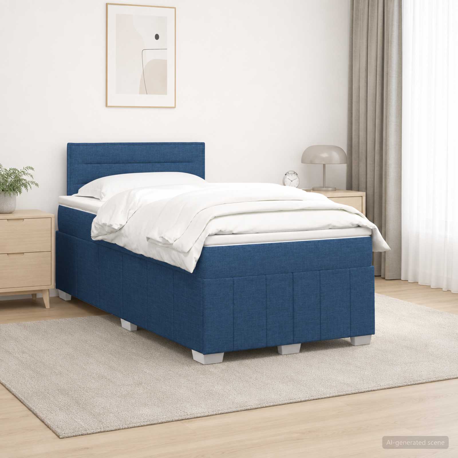 Континентално легло с матрак Синьо 120 x 190 cm Текстил