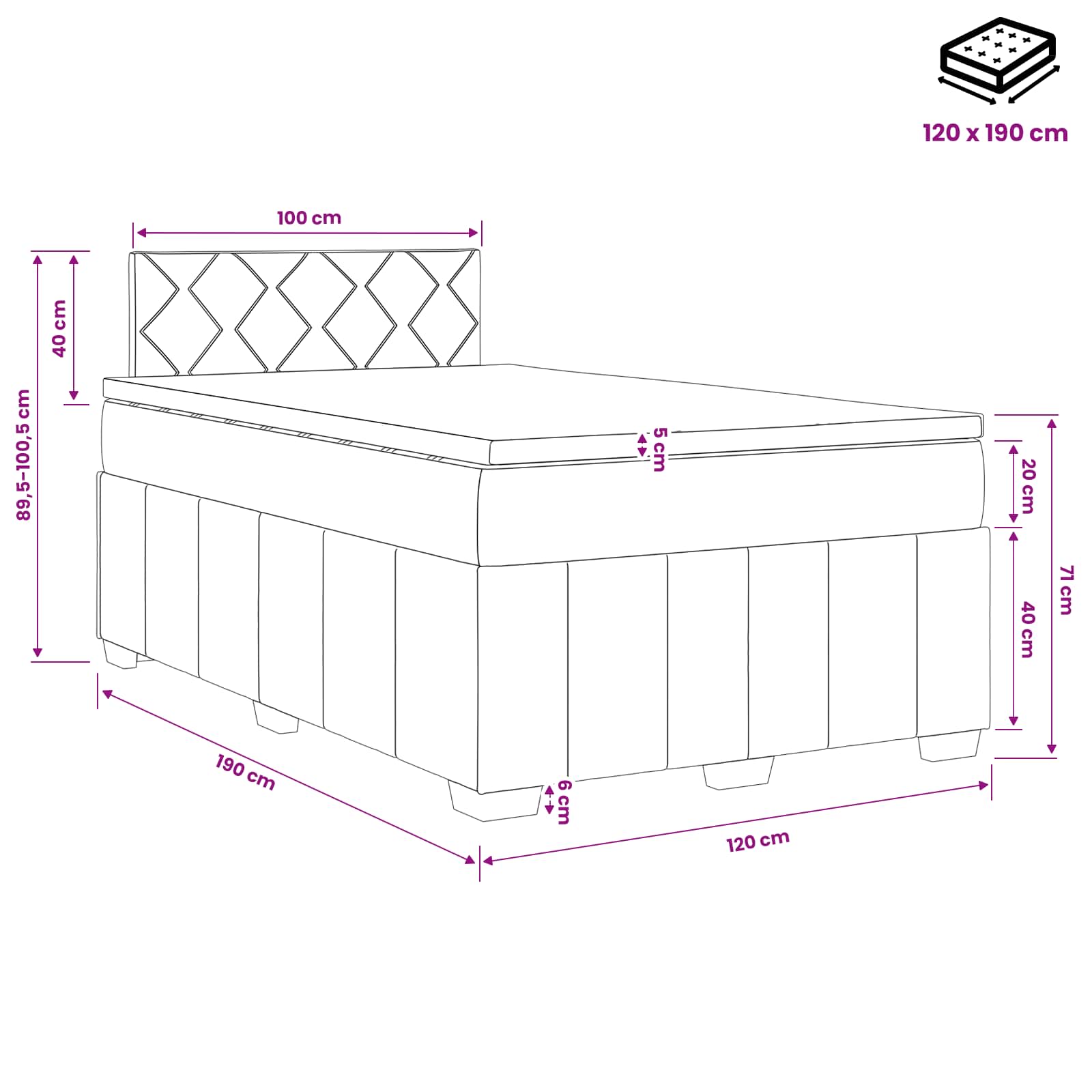 Postelja boxspring z vzmetnico Svetlo siva 120 x 190 cm Blago