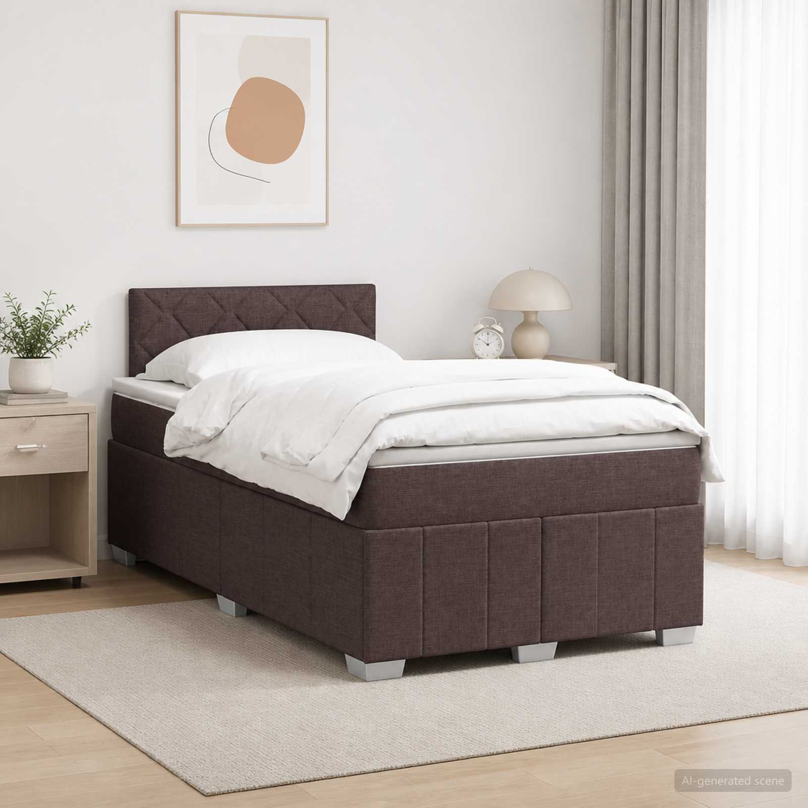 Континентално легло с матрак Тъмен кафяв 120 x 190 cm Текстил