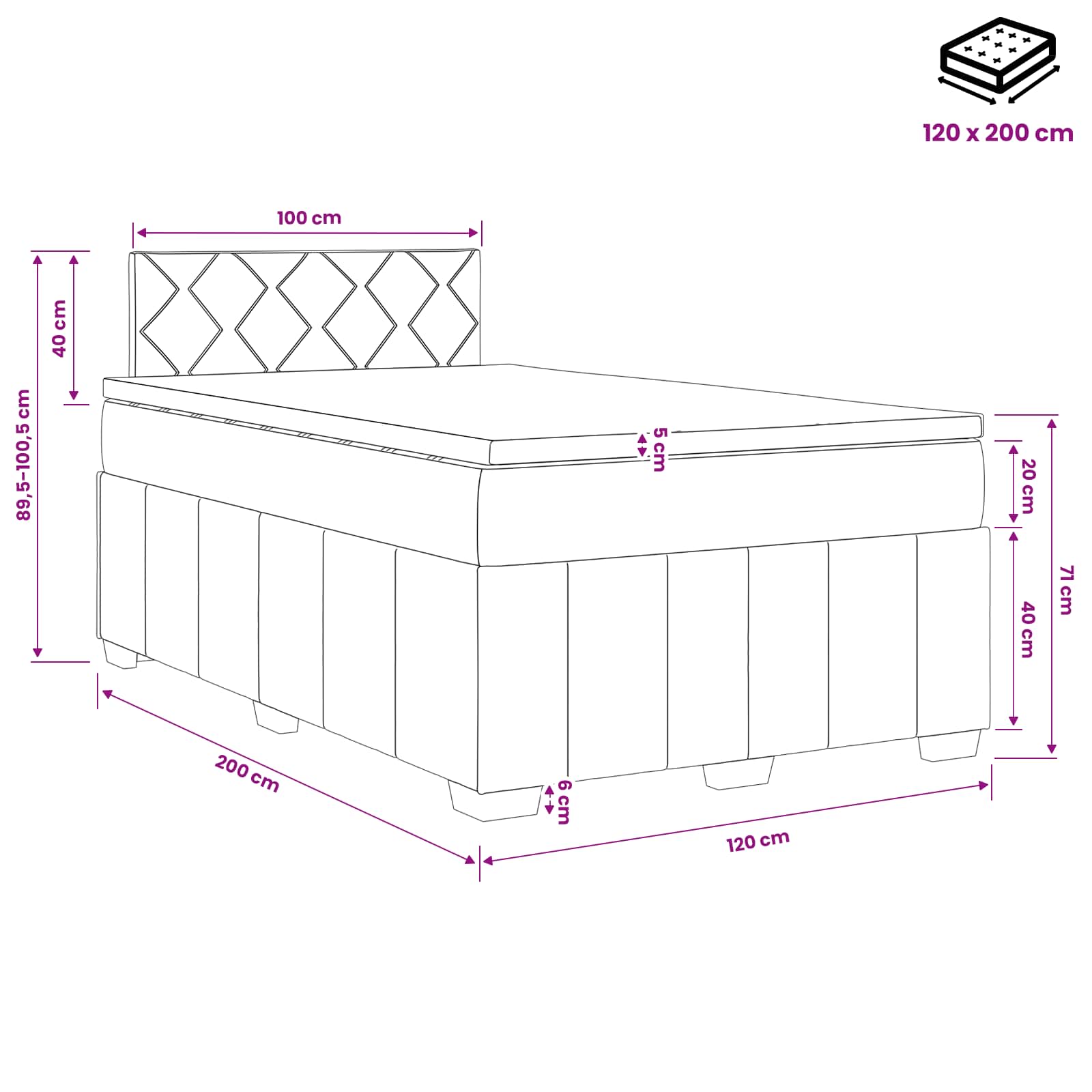 Postelja boxspring z vzmetnico Krem 120 x 200 cm Blago