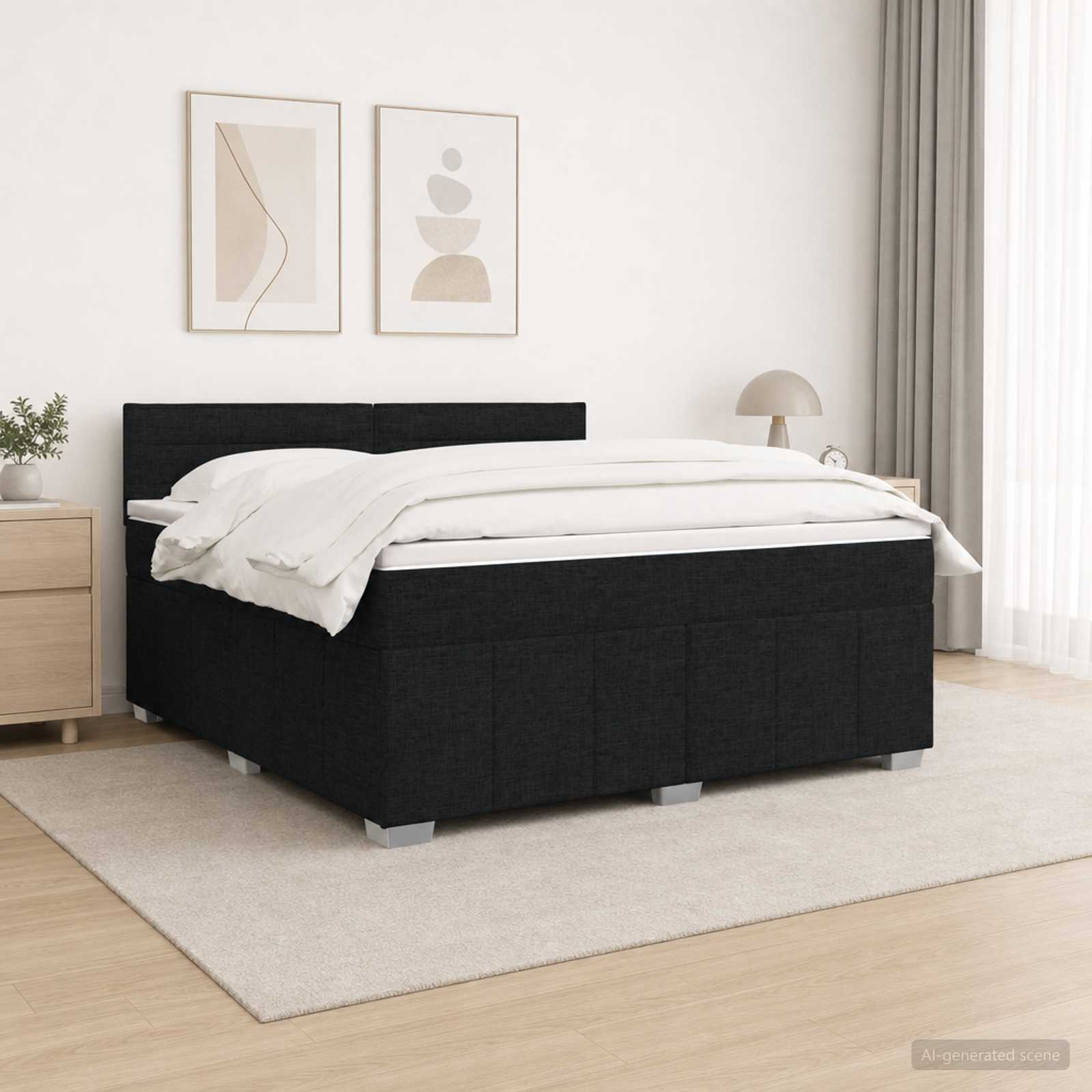 Континентално легло с матрак Черно 140 x 190 cm Текстил