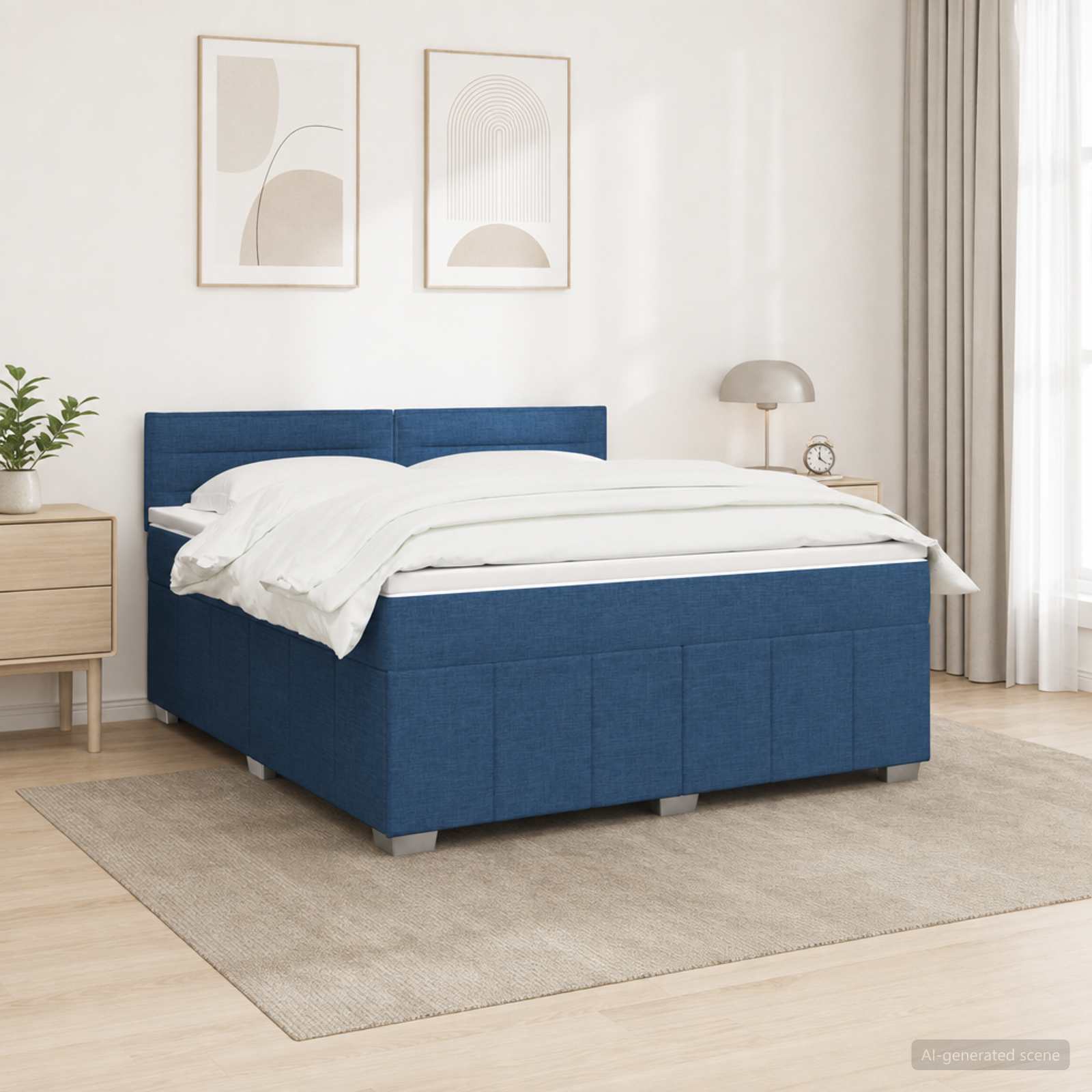 Postelja boxspring z vzmetnico Modra 160 x 200 cm Blago