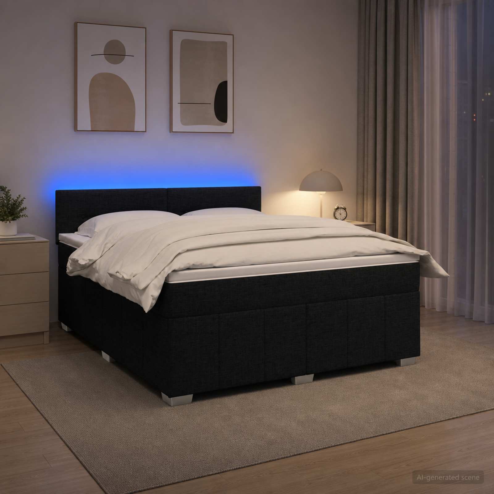 Континентално легло с матрак Черно 140 x 190 cm Текстил