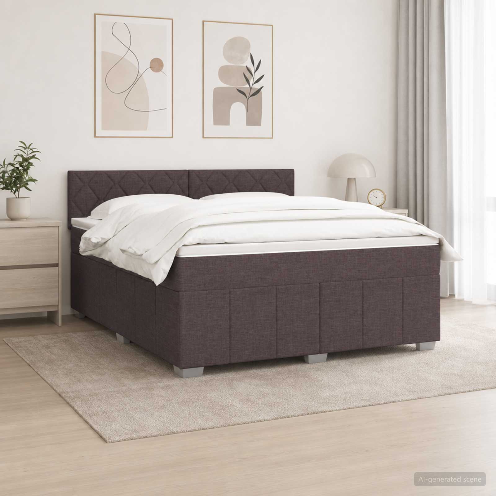 Kontinentalseng med madras og topmadras 180 x 200 cm mørk brun stof