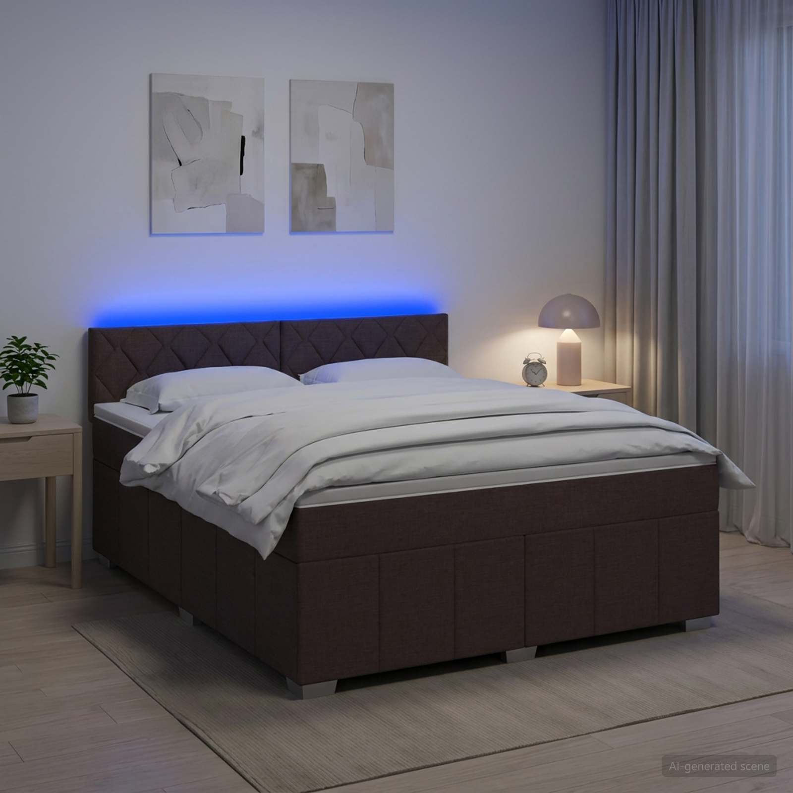 Postelja boxspring z vzmetnico Temno rjava 180 x 200 cm Blago