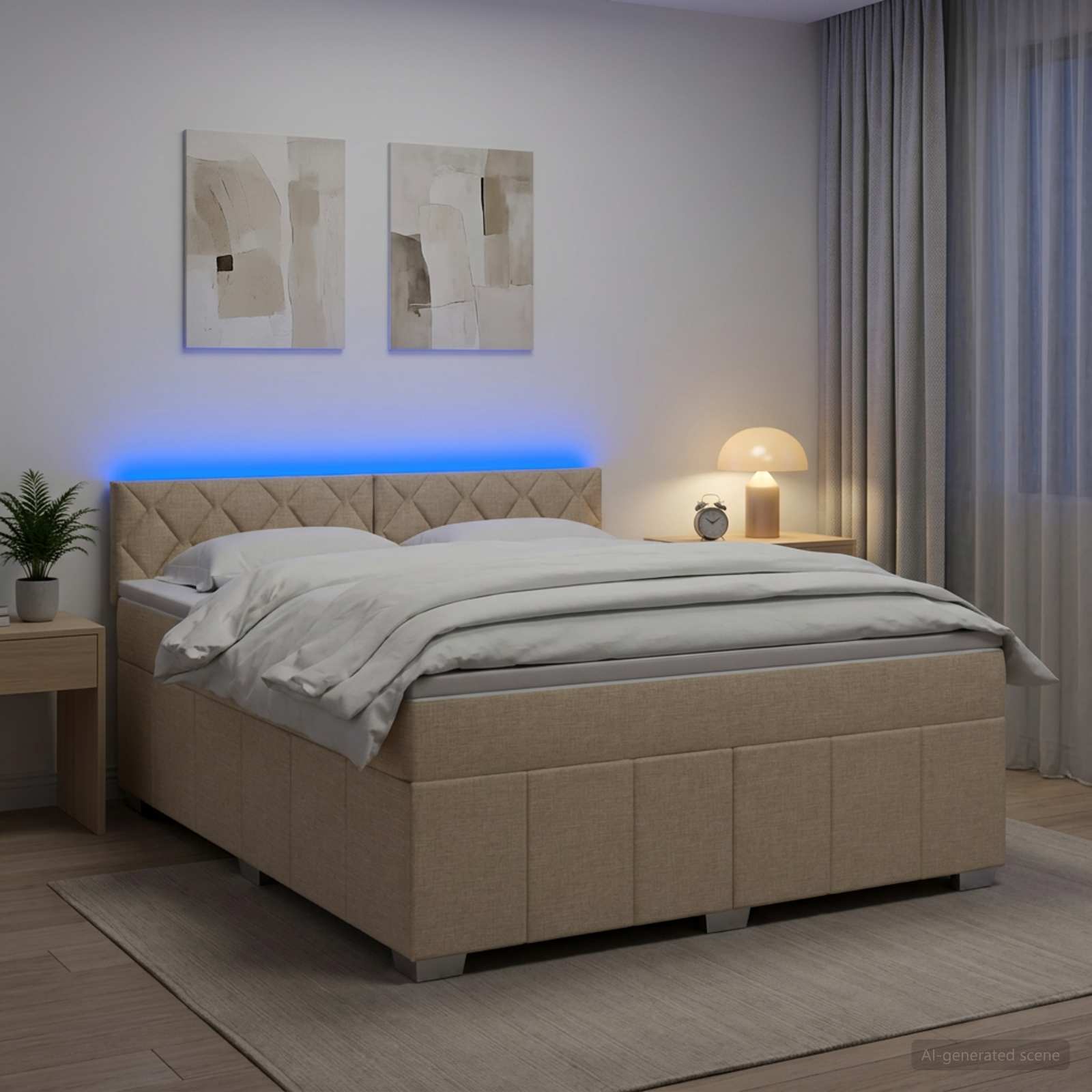 vidaXL Boxspringbed met matras Crèmekleurig 140 x 190 cm Stof, foto 4