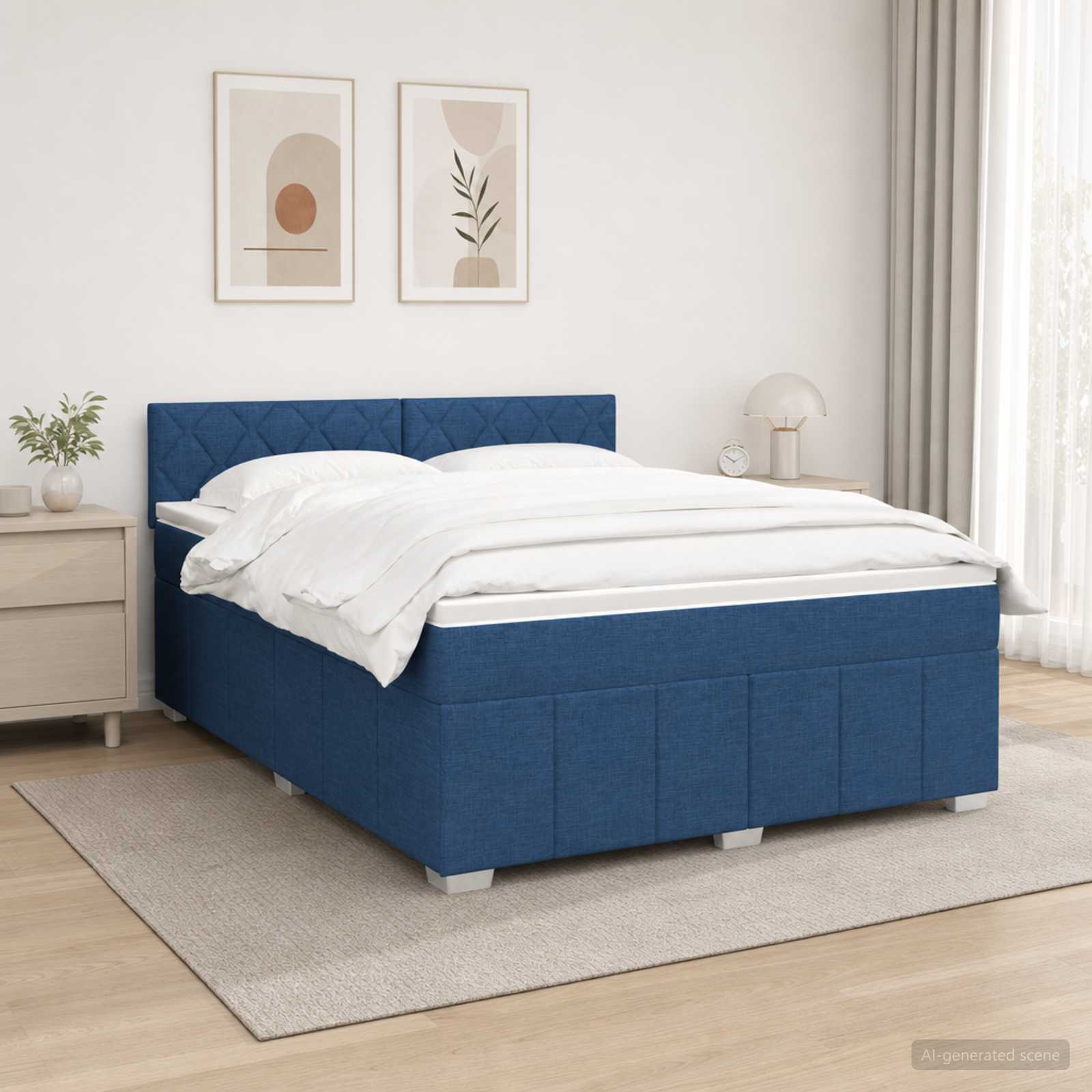 Postelja boxspring z vzmetnico Modra 160 x 200 cm Blago