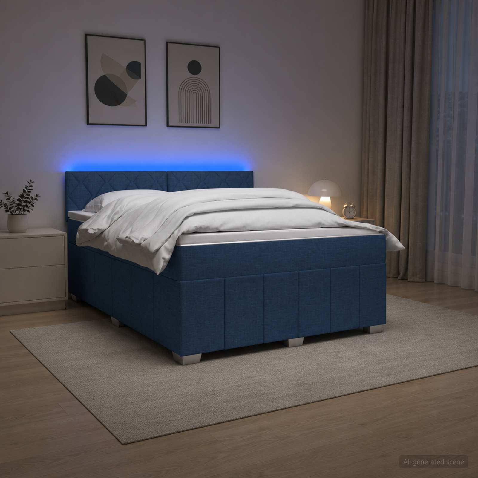 Континентално легло с матрак Синьо 160 x 200 cm Текстил