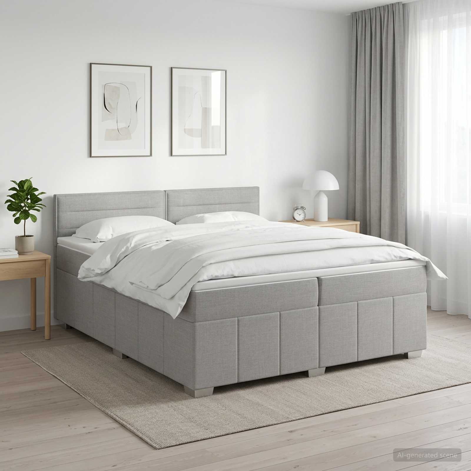 Postelja boxspring z vzmetnico Svetlo siva 200 x 200 cm Blago