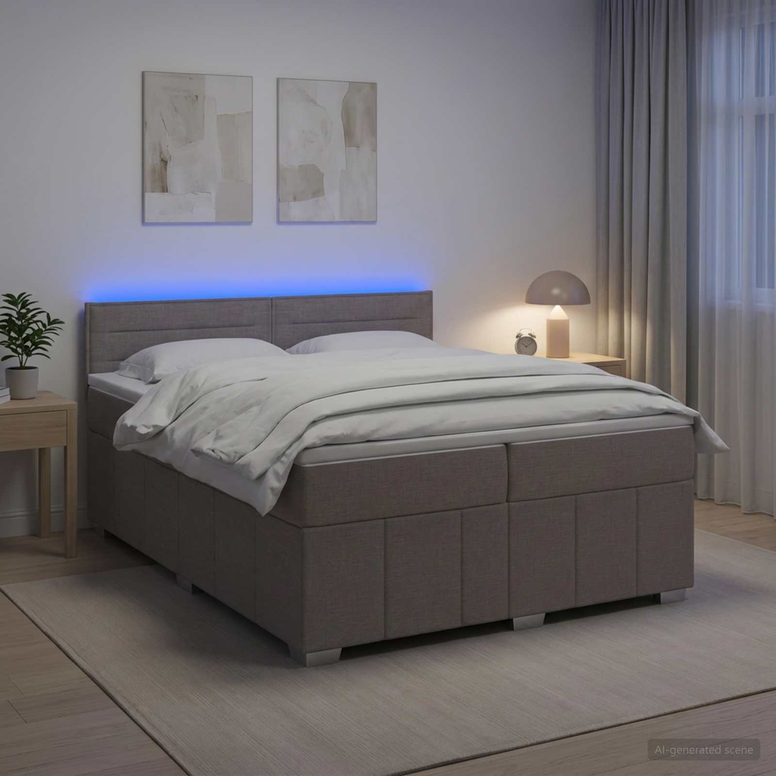 vidaXL Boxspringbed met matras met hoofdeinde Taupe 200 x 200 cm Stof, foto 4