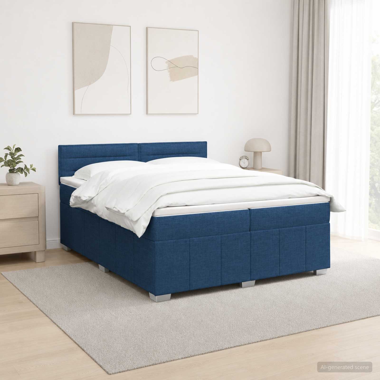 Postelja boxspring z vzmetnico Modra 200 x 200 cm Blago