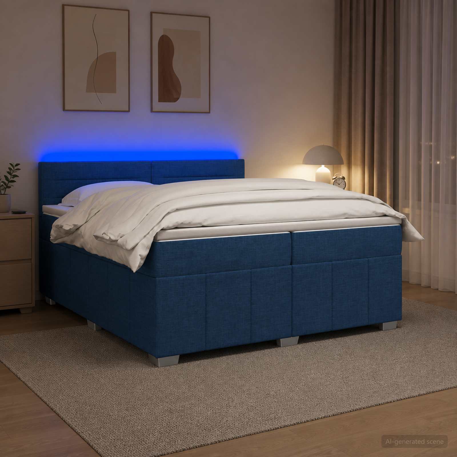 Postelja boxspring z vzmetnico Modra 200 x 200 cm Blago