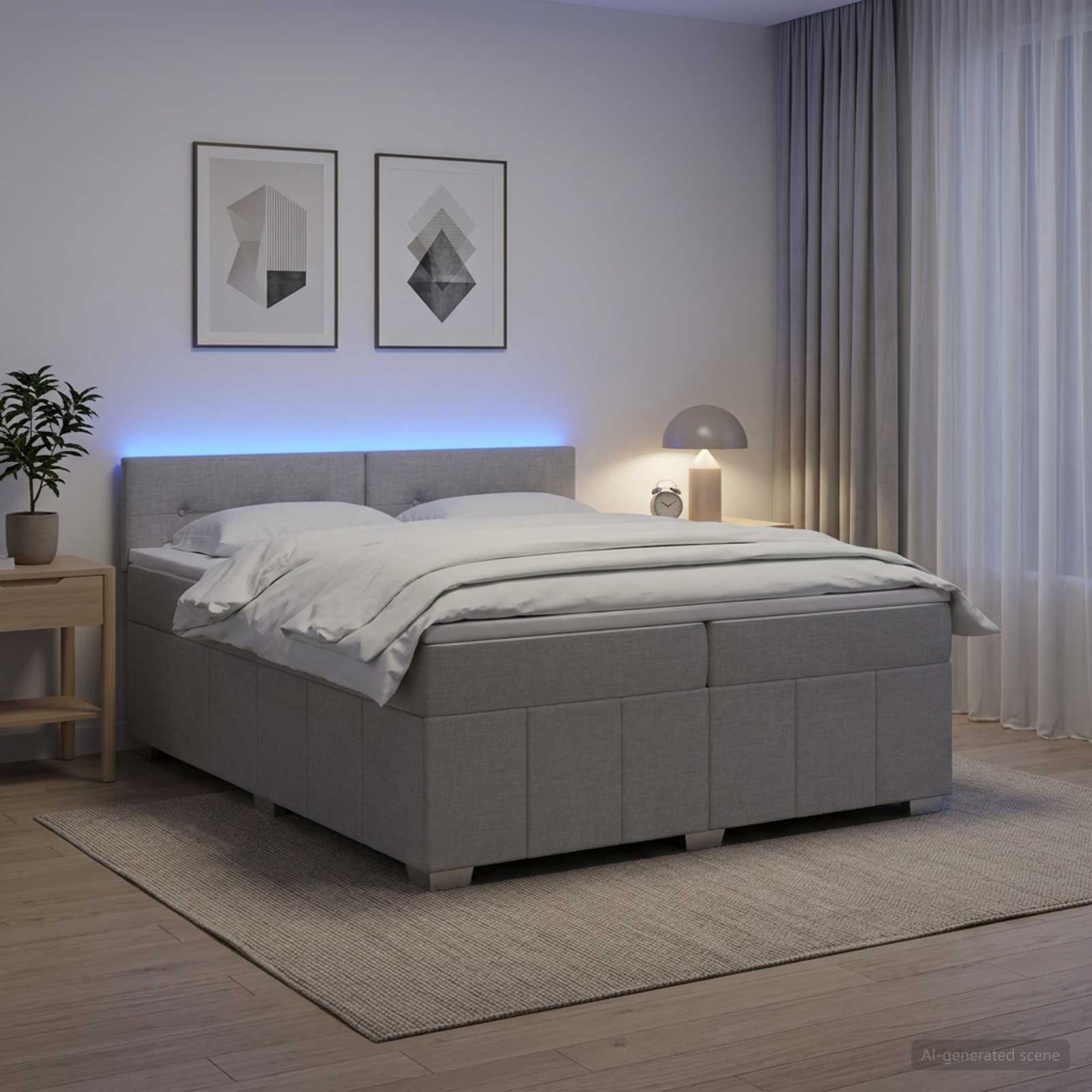 Postelja boxspring z vzmetnico Svetlo siva 200 x 200 cm Blago