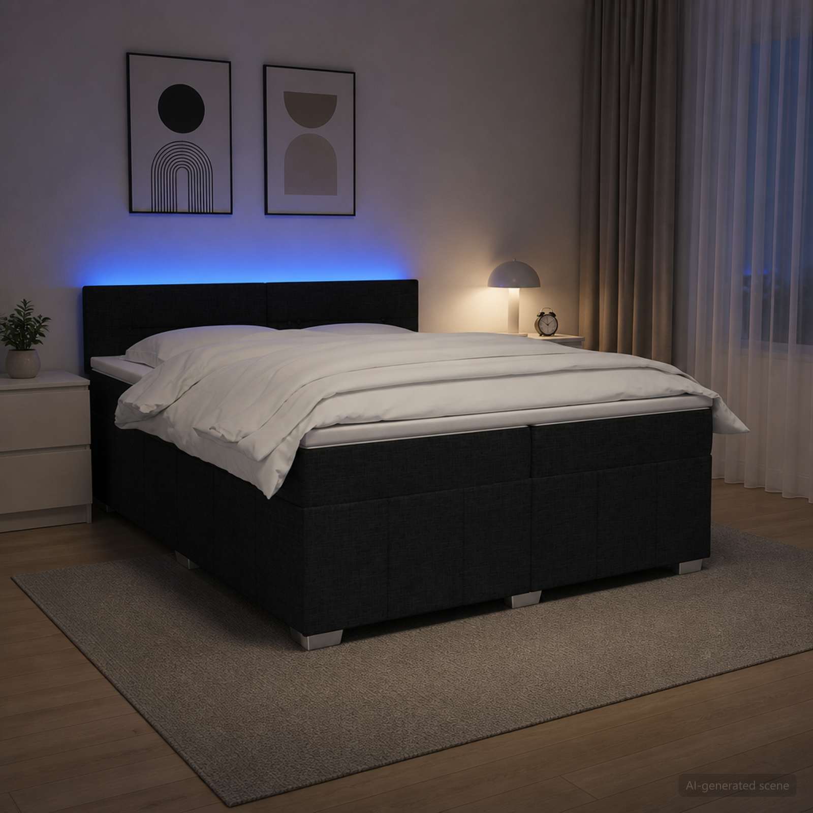 Postelja boxspring z vzmetnico Črna 200 x 200 cm Blago