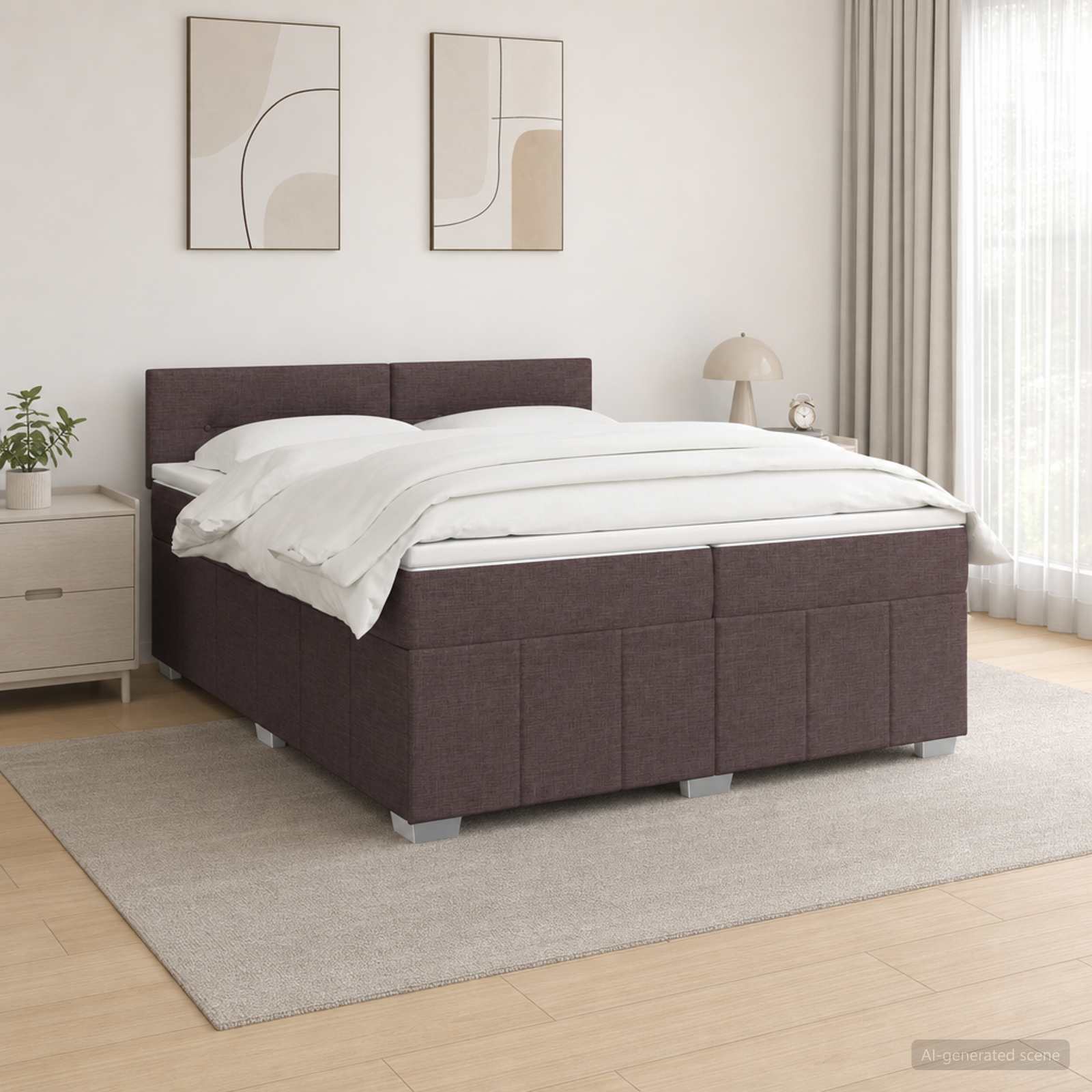 Postelja boxspring z vzmetnico Temno rjava 200 x 200 cm Blago