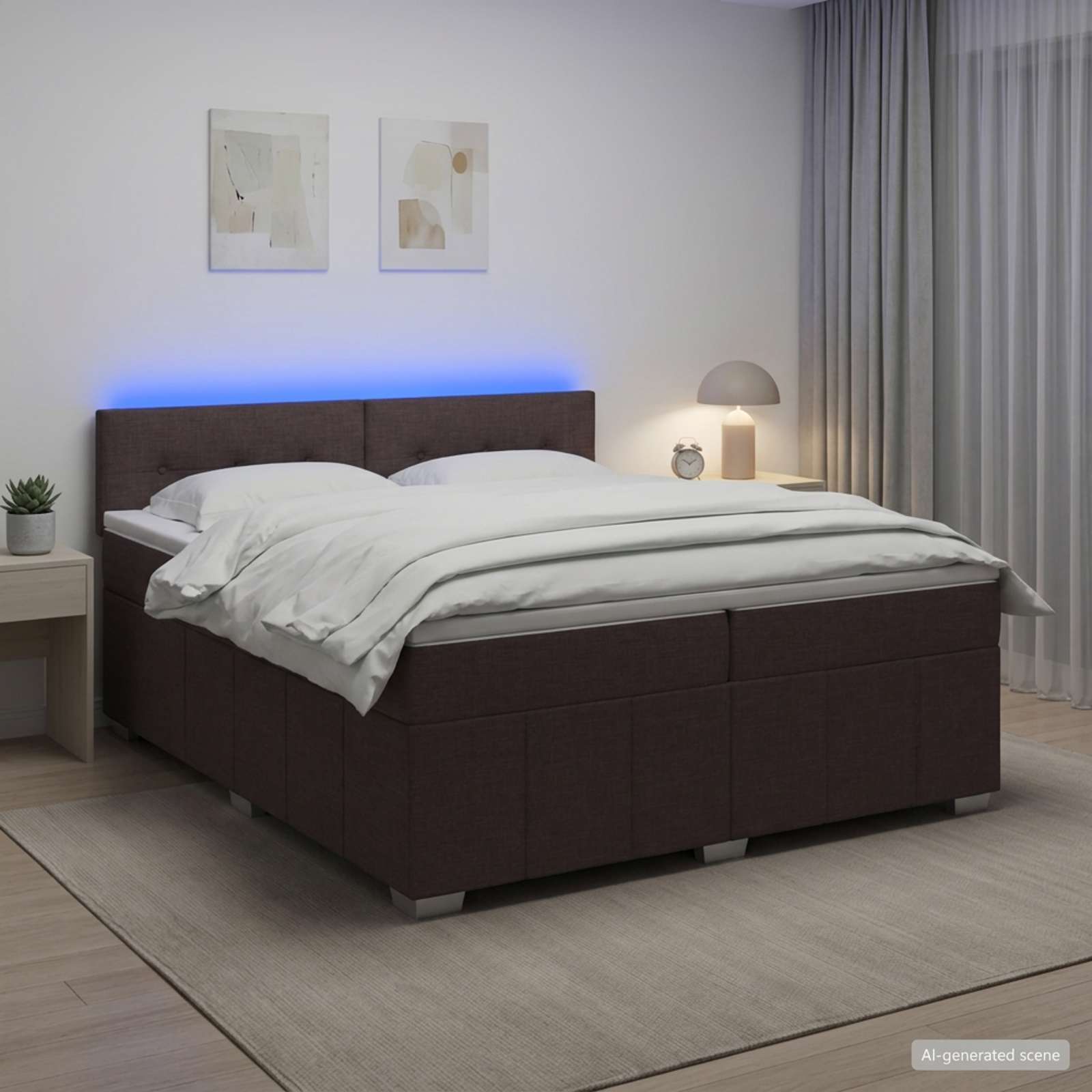 Континентално легло с матрак Тъмен кафяв 200 x 200 cm Текстил