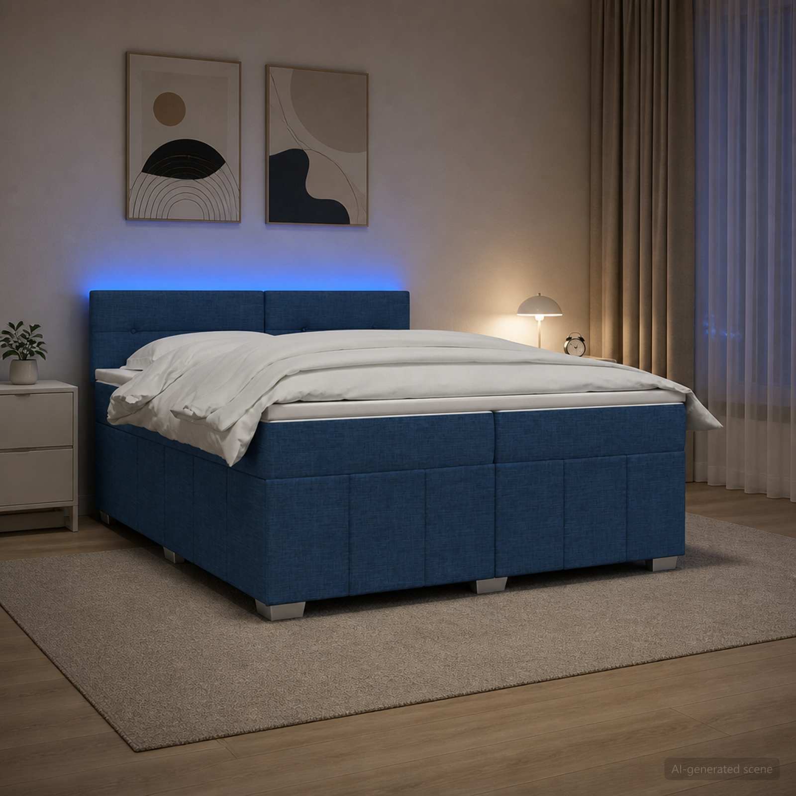 Континентално легло с матрак Синьо 200 x 200 cm Текстил