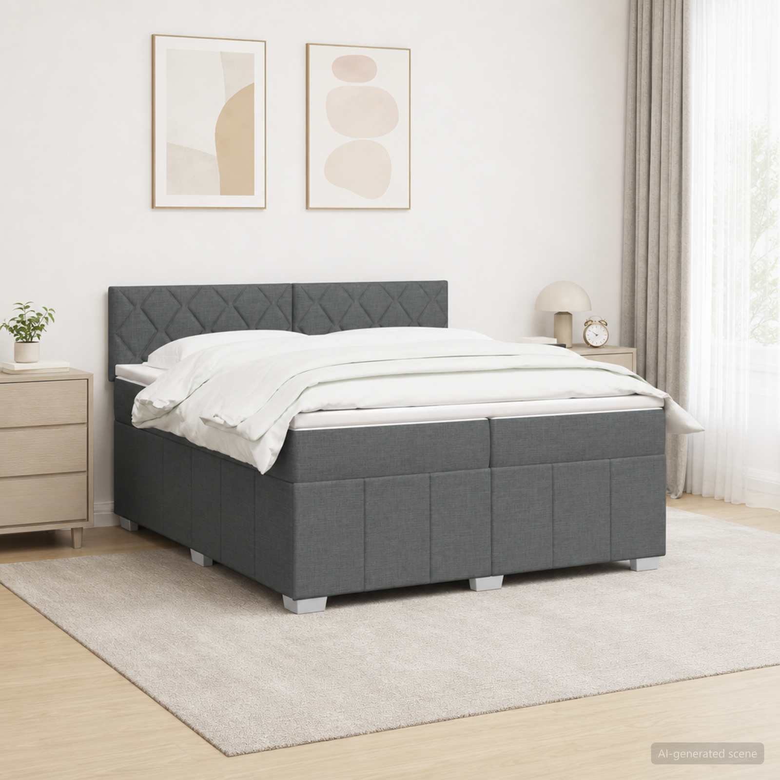 Postelja boxspring z vzmetnico Temno siva 200 x 200 cm Blago