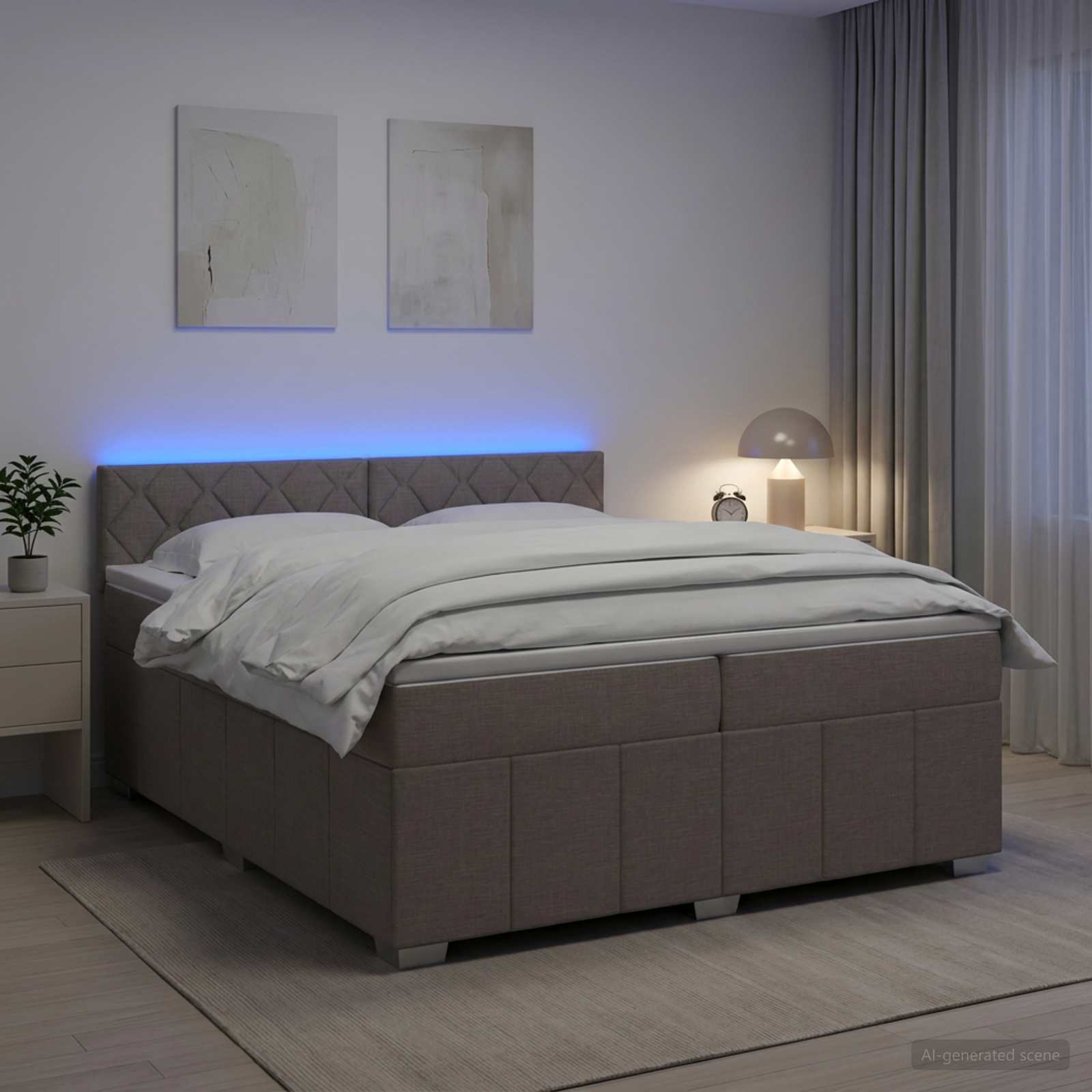Postelja boxspring z vzmetnico Taupe 200 x 200 cm Blago