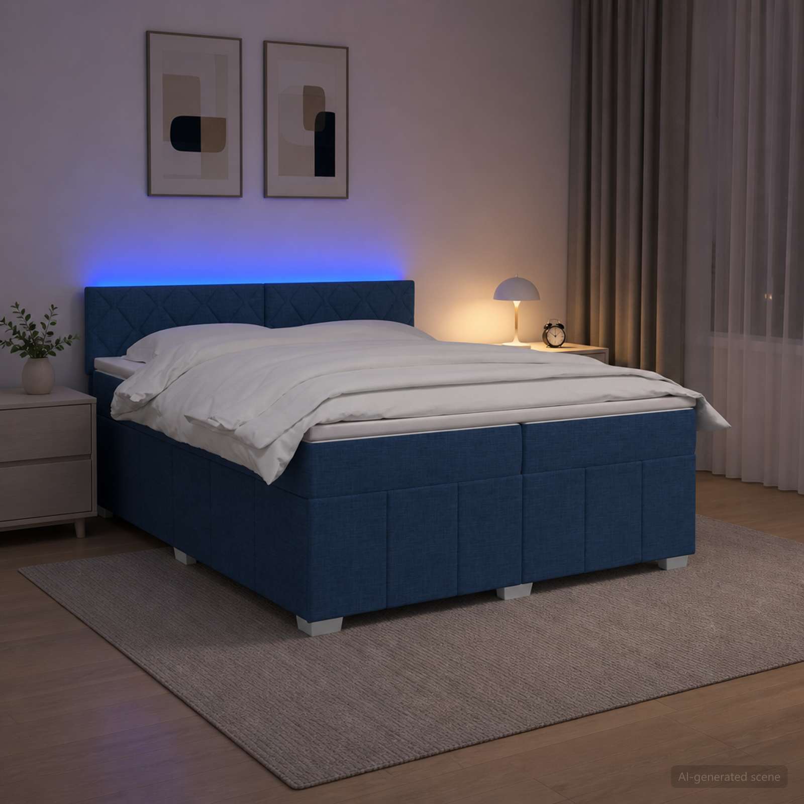 Postelja boxspring z vzmetnico Modra 200 x 200 cm Blago