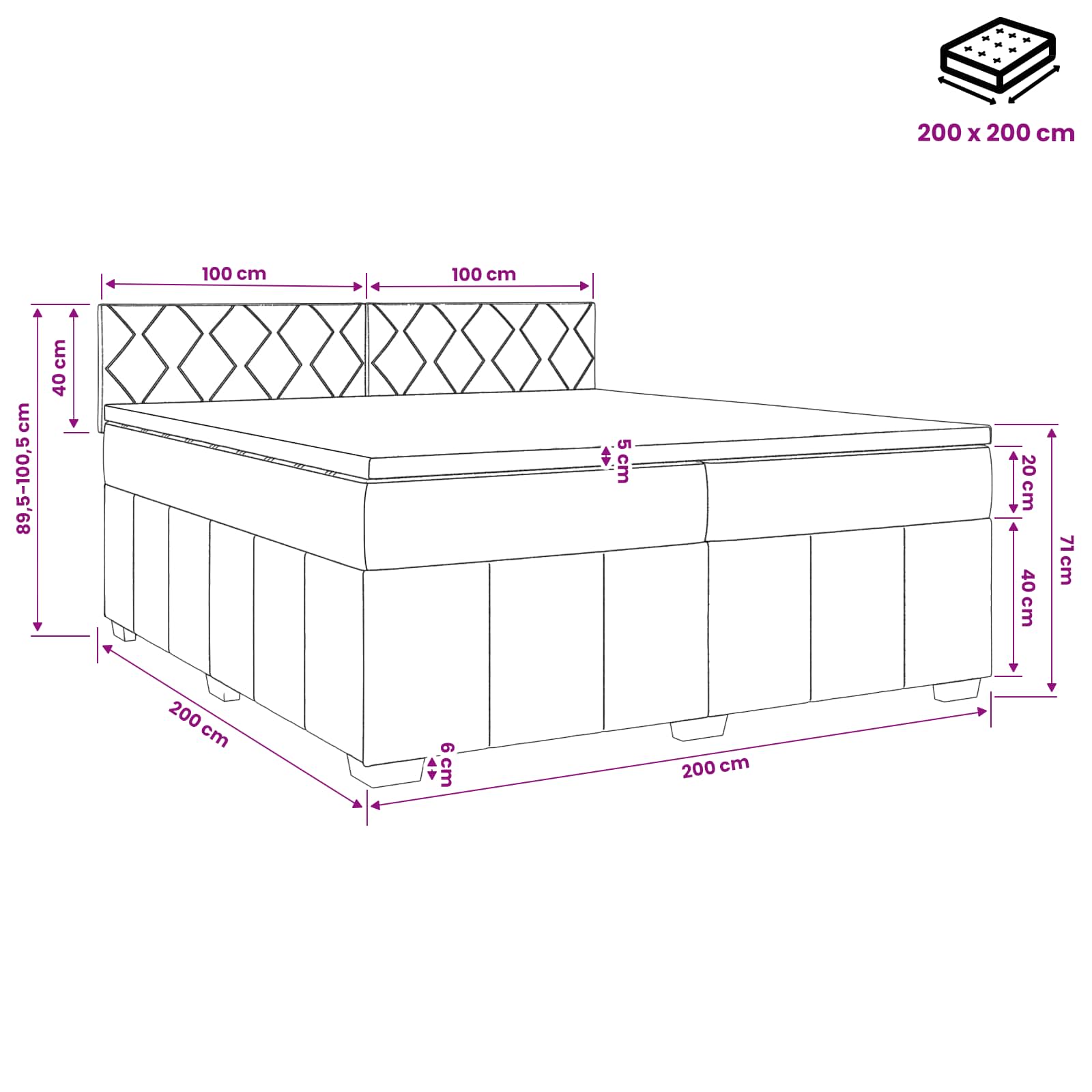 Postelja boxspring z vzmetnico Modra 200 x 200 cm Blago
